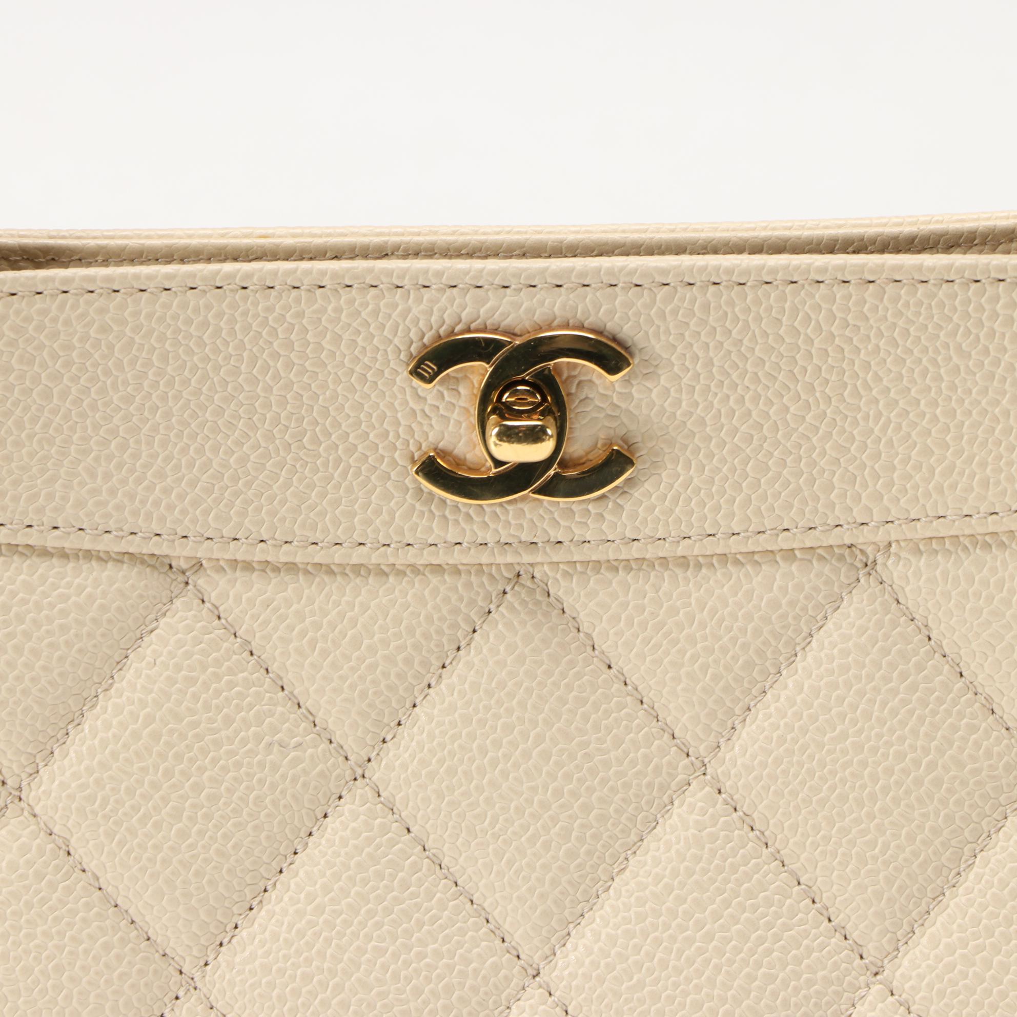 Chanel Turnlock Tote in Ivory Quilted Caviar Leather