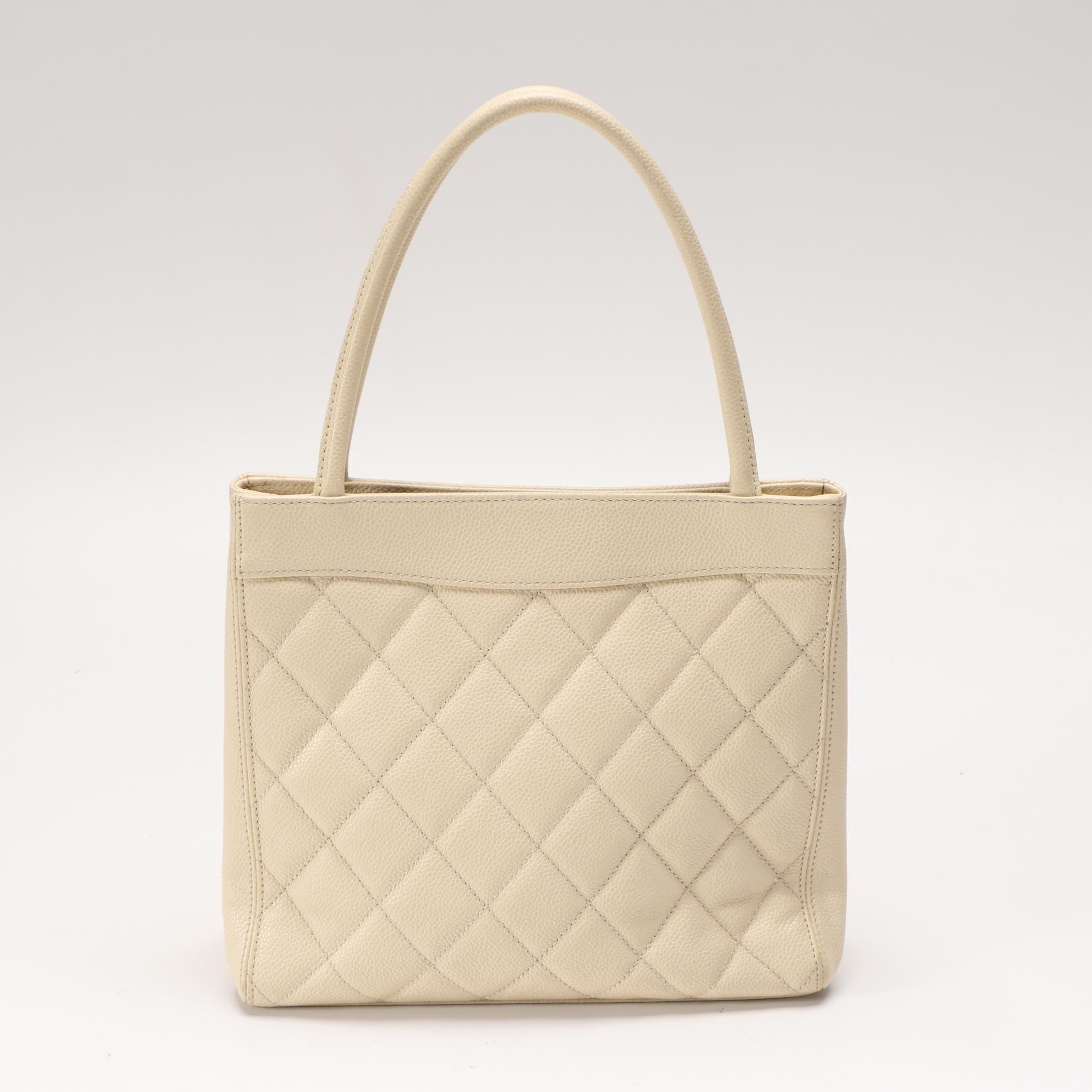 Chanel Turnlock Tote in Ivory Quilted Caviar Leather