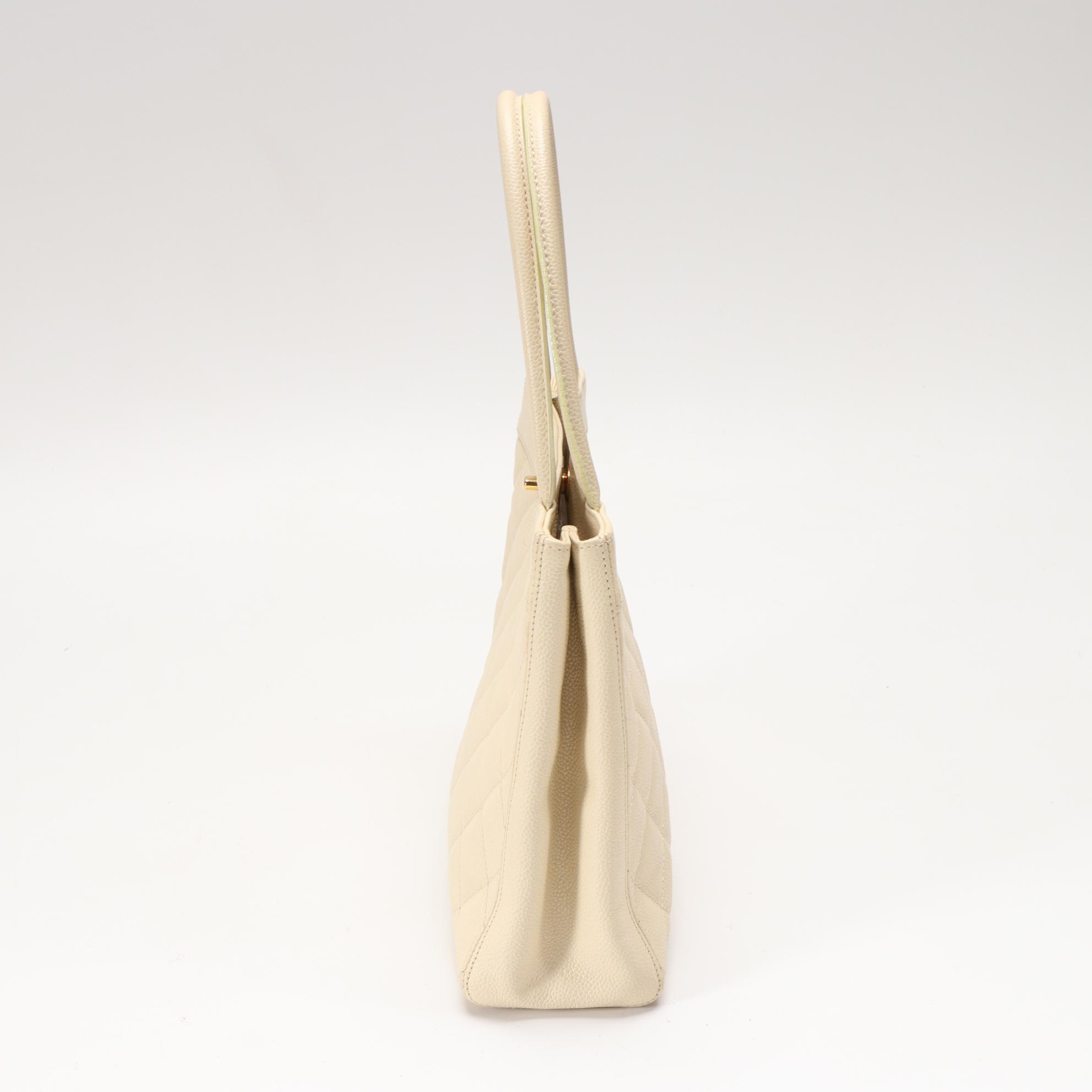 Chanel Turnlock Tote in Ivory Quilted Caviar Leather