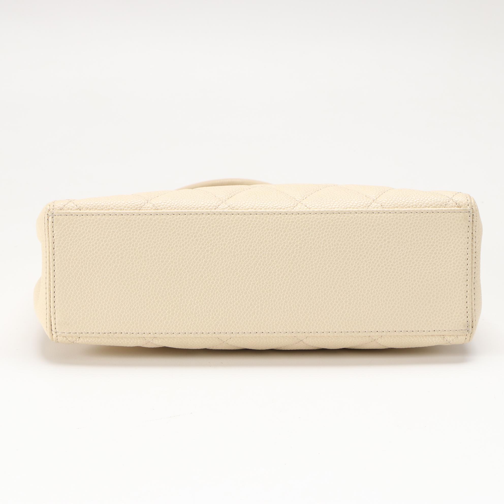 Chanel Turnlock Tote in Ivory Quilted Caviar Leather