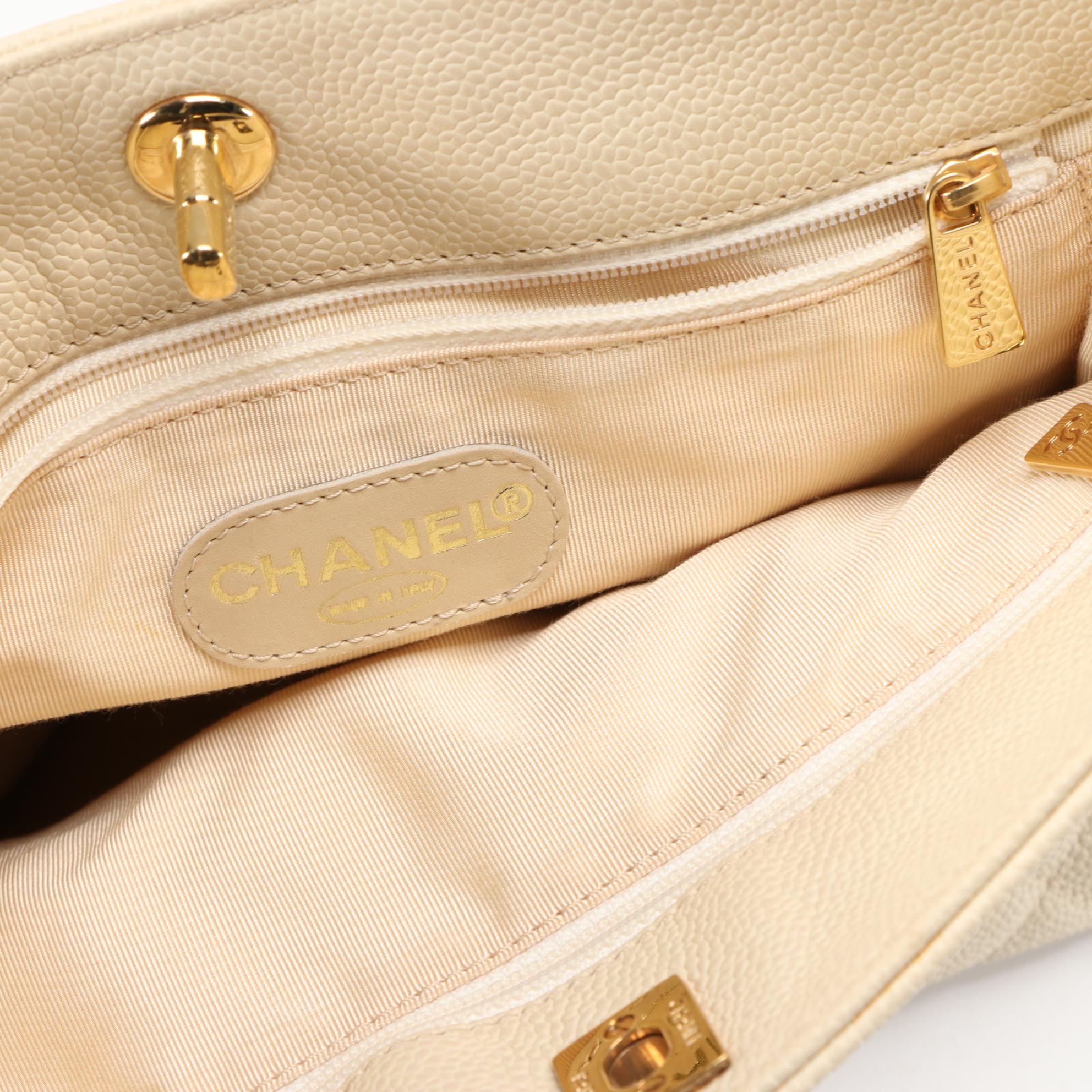 Chanel Turnlock Tote in Ivory Quilted Caviar Leather