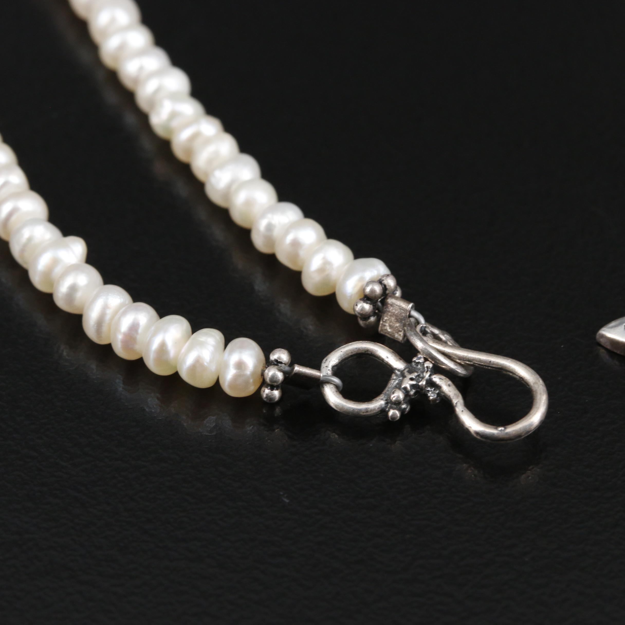 Sterling Silver Pearl and Celtic Cross Pendant Necklace