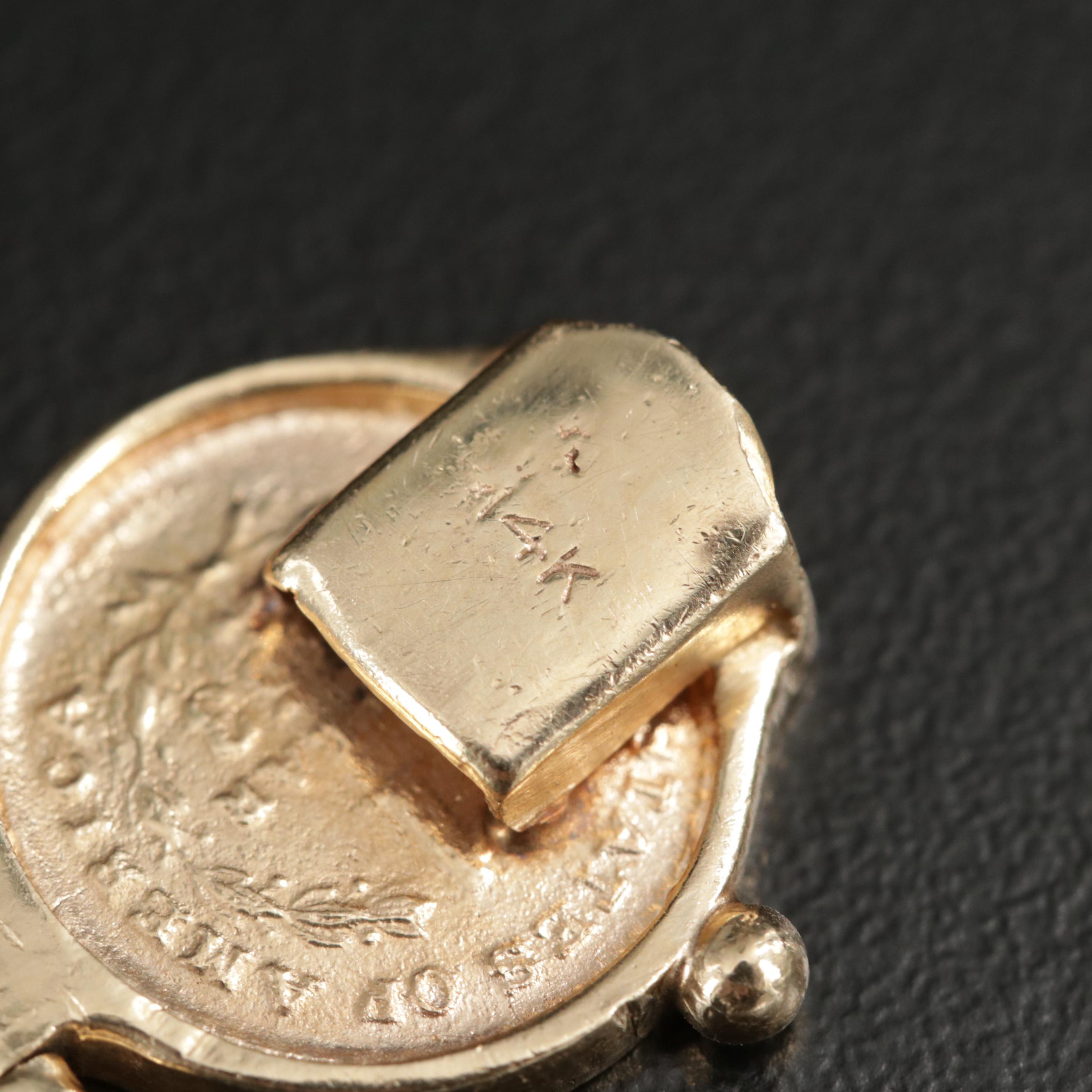 14K Yellow Gold Bracelet with Replica 1853 $1 Liberty Gold Coins