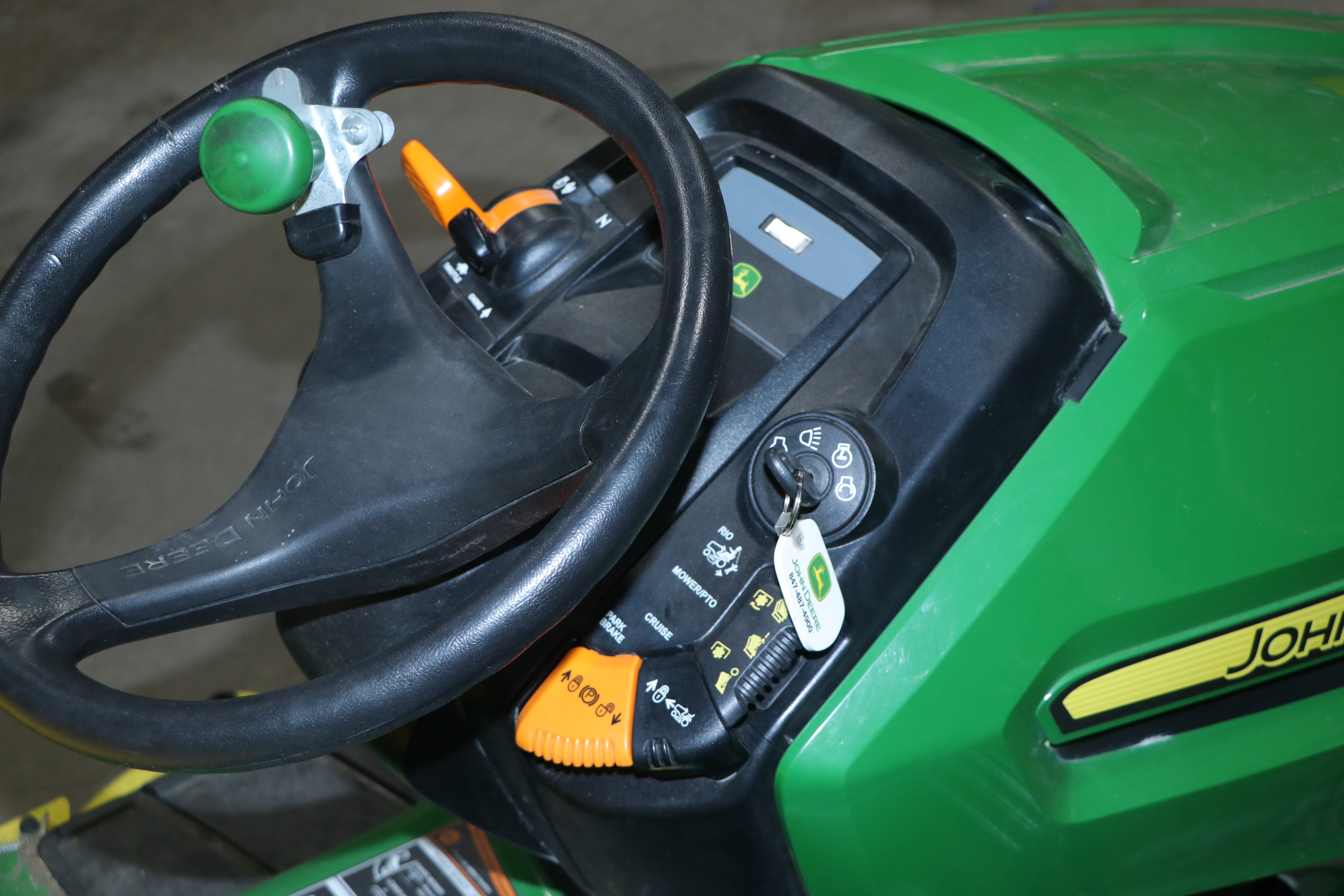 2015 John Deere X360 Tractor with 48" Deck, 7 Bushel Bagger, Low Hours