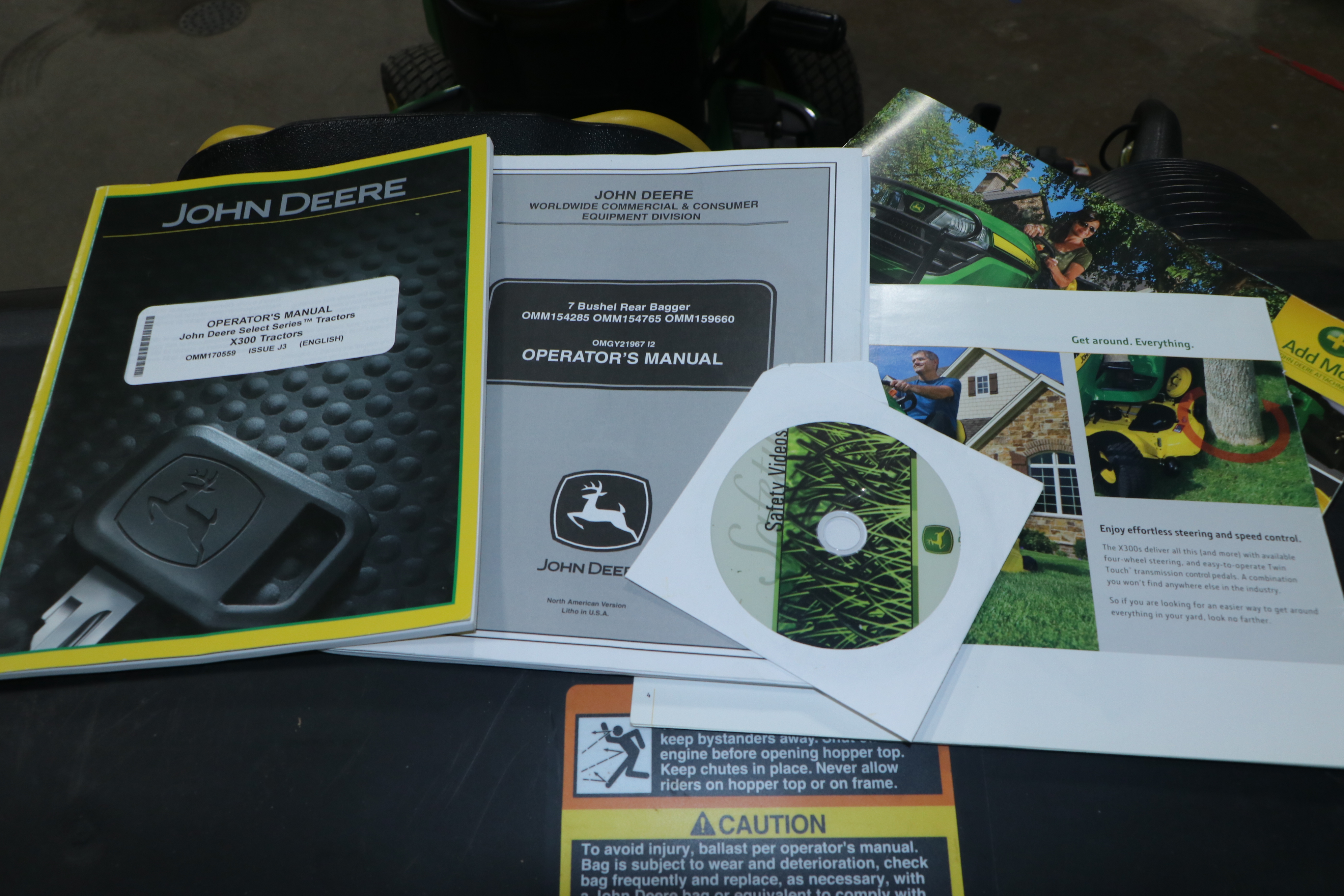 2015 John Deere X360 Tractor with 48" Deck, 7 Bushel Bagger, Low Hours