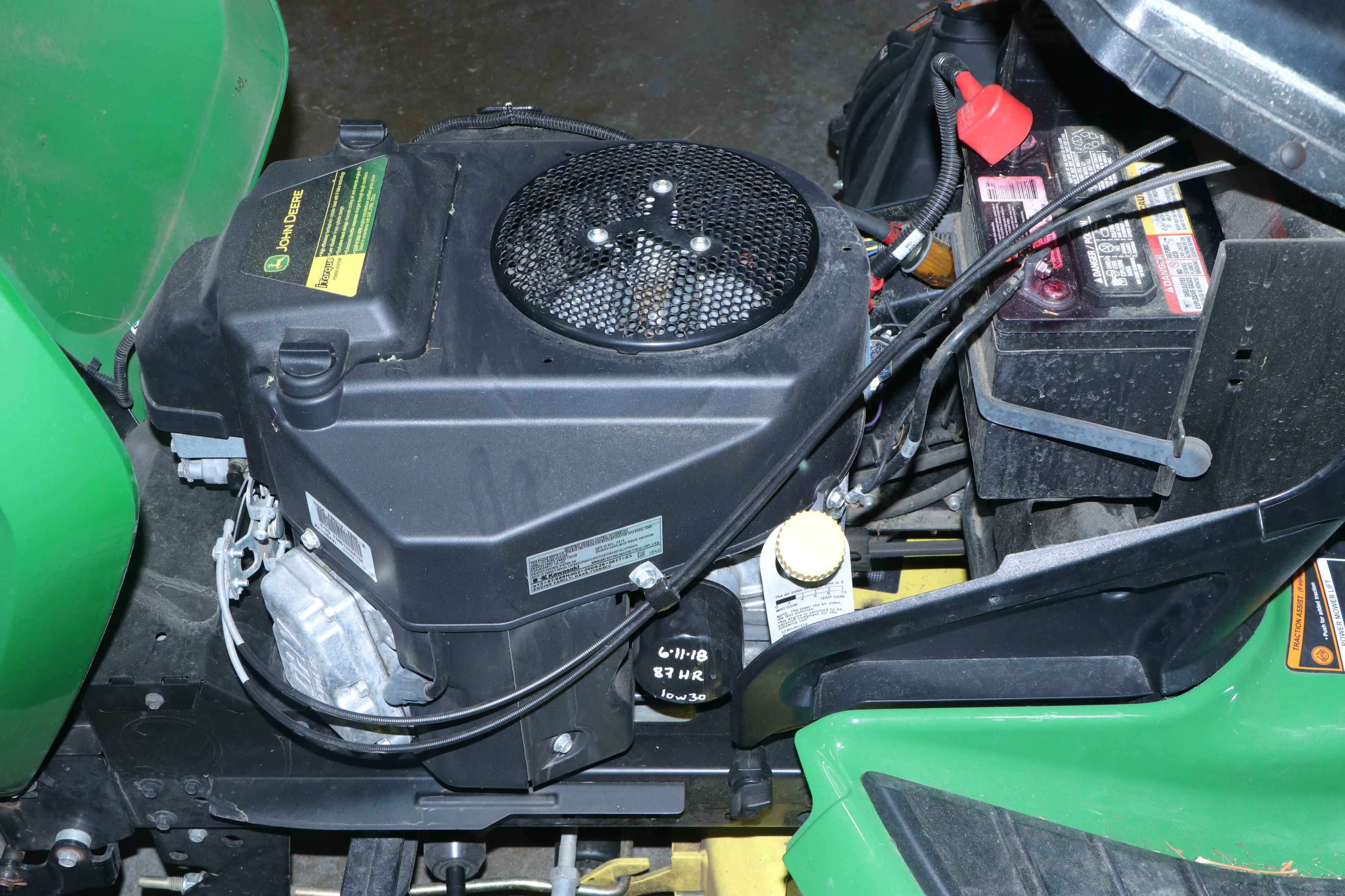 2015 John Deere X360 Tractor with 48" Deck, 7 Bushel Bagger, Low Hours