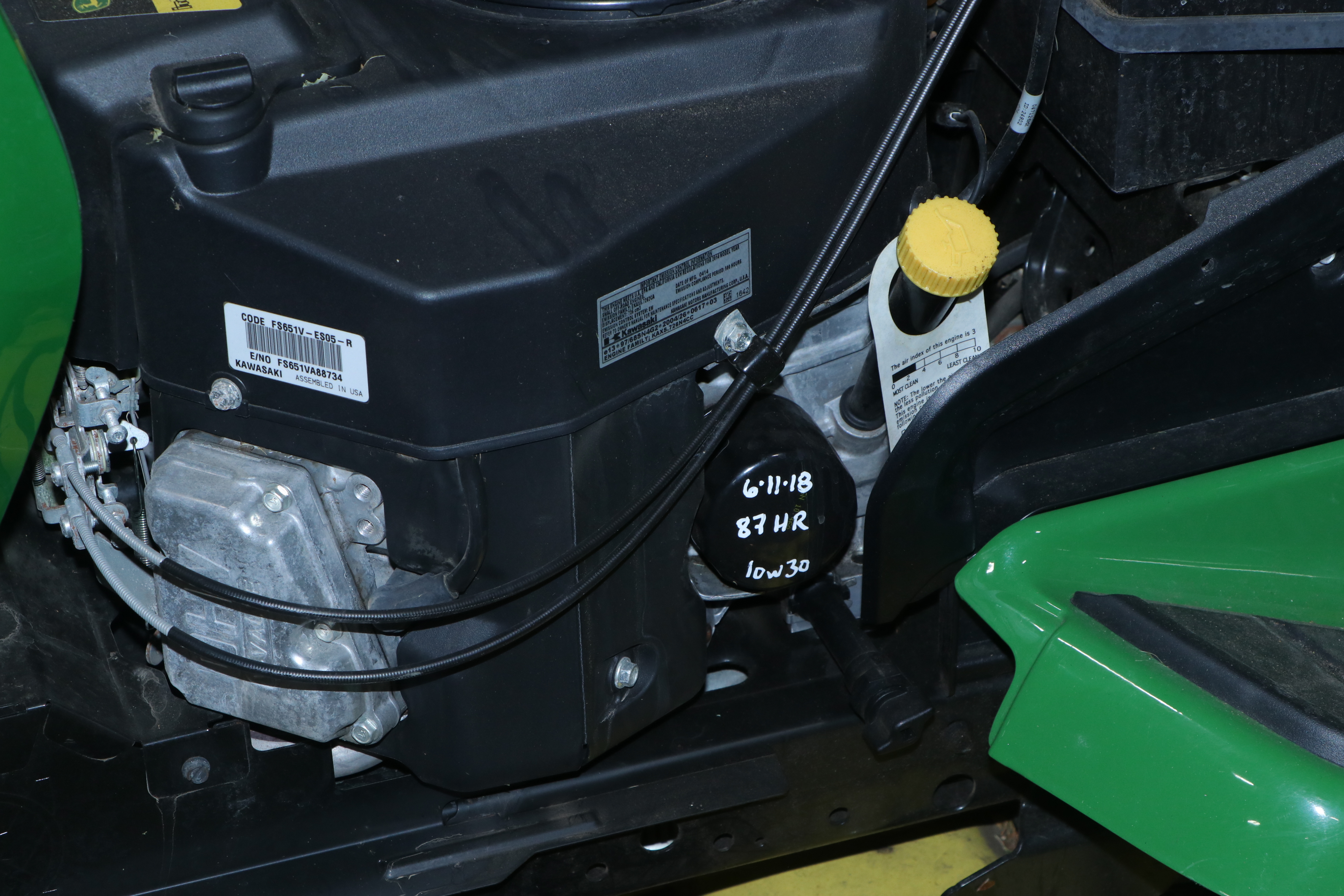 2015 John Deere X360 Tractor with 48" Deck, 7 Bushel Bagger, Low Hours