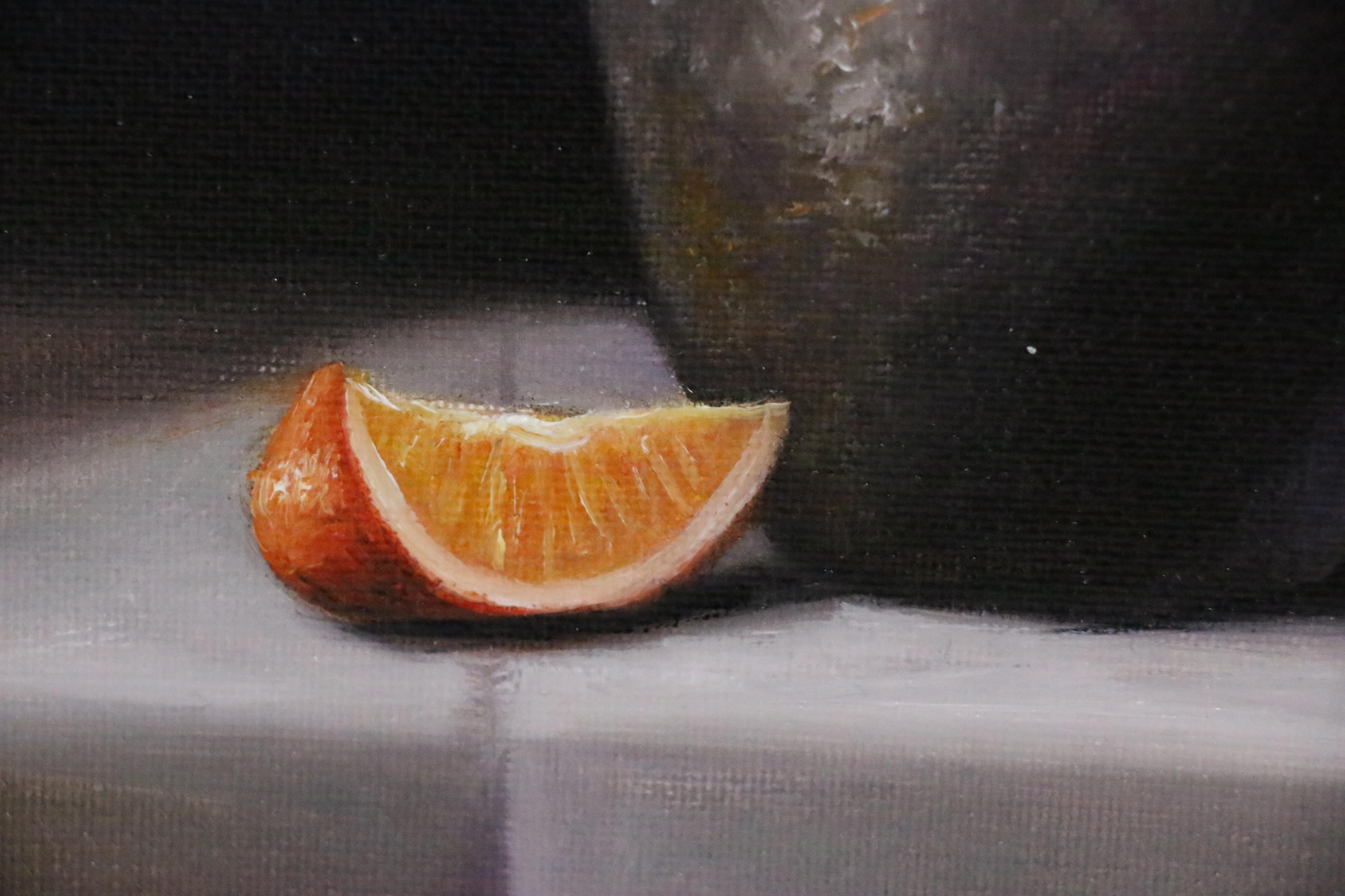 Houra H. Alghizzi Oil Painting"Purple Flowers in Black Vase"