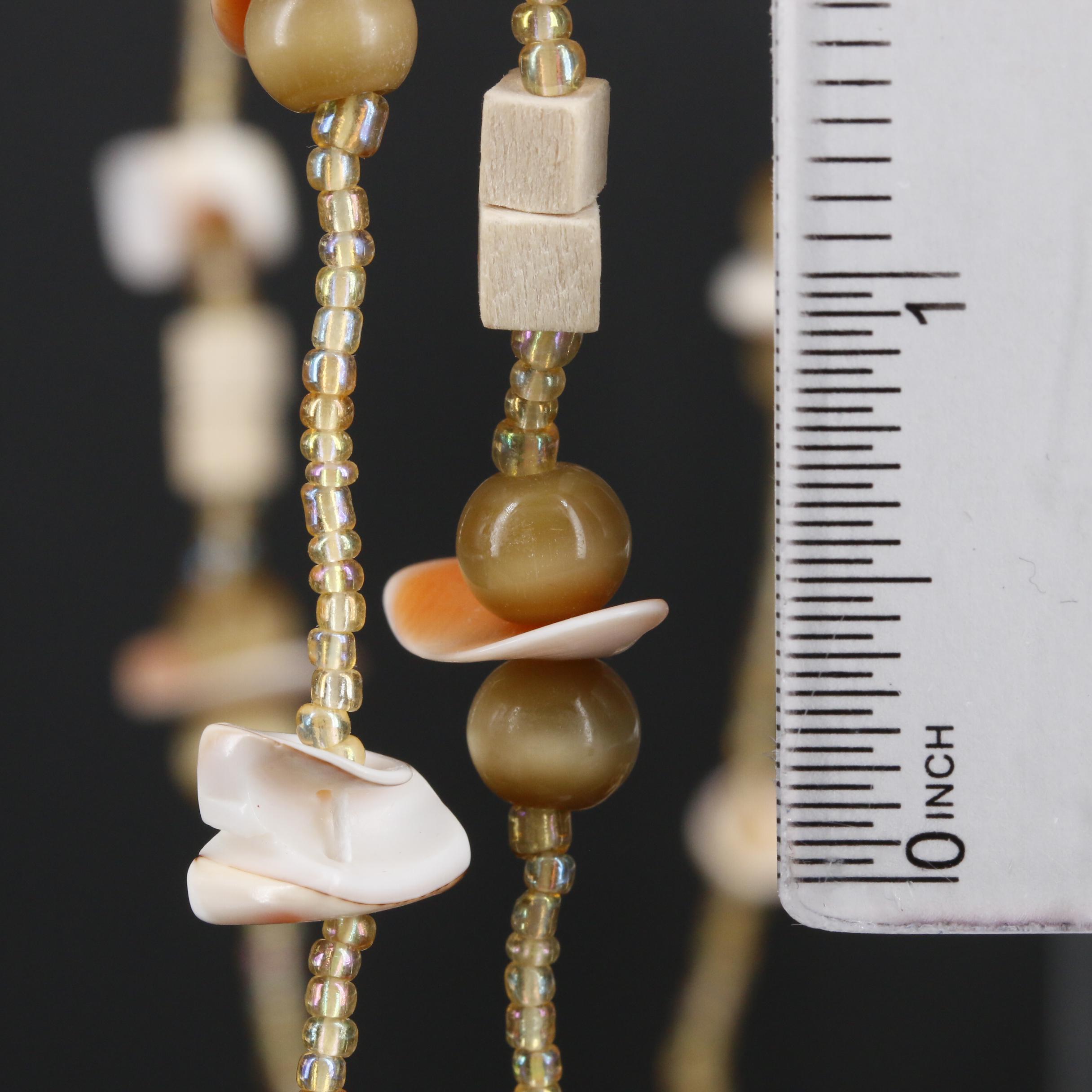 Endless Shell, Glass and Wood Beaded Necklace