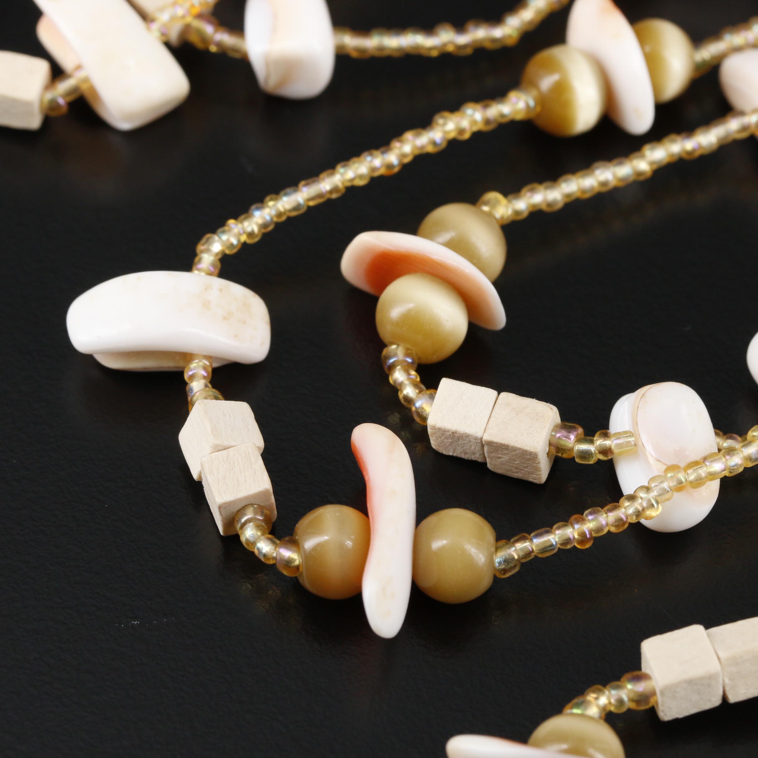 Endless Shell, Glass and Wood Beaded Necklace