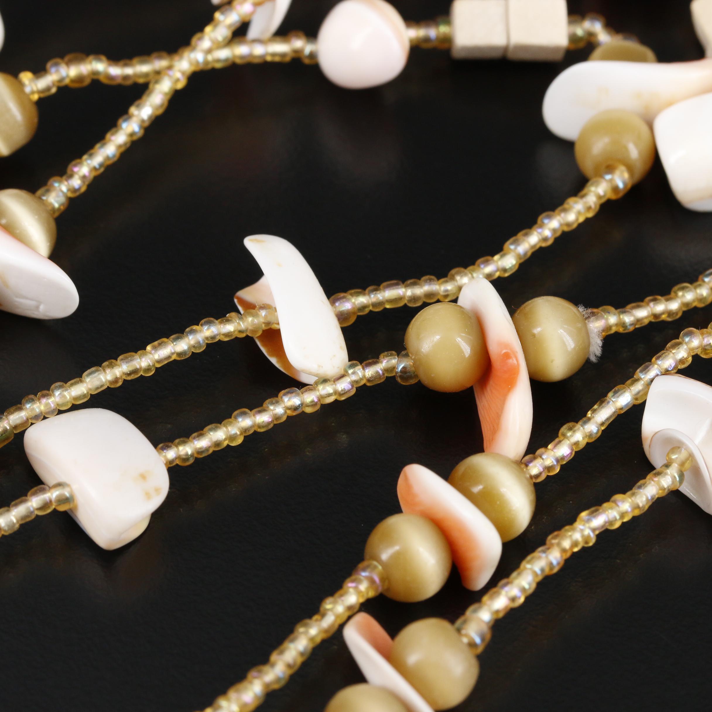 Endless Shell, Glass and Wood Beaded Necklace