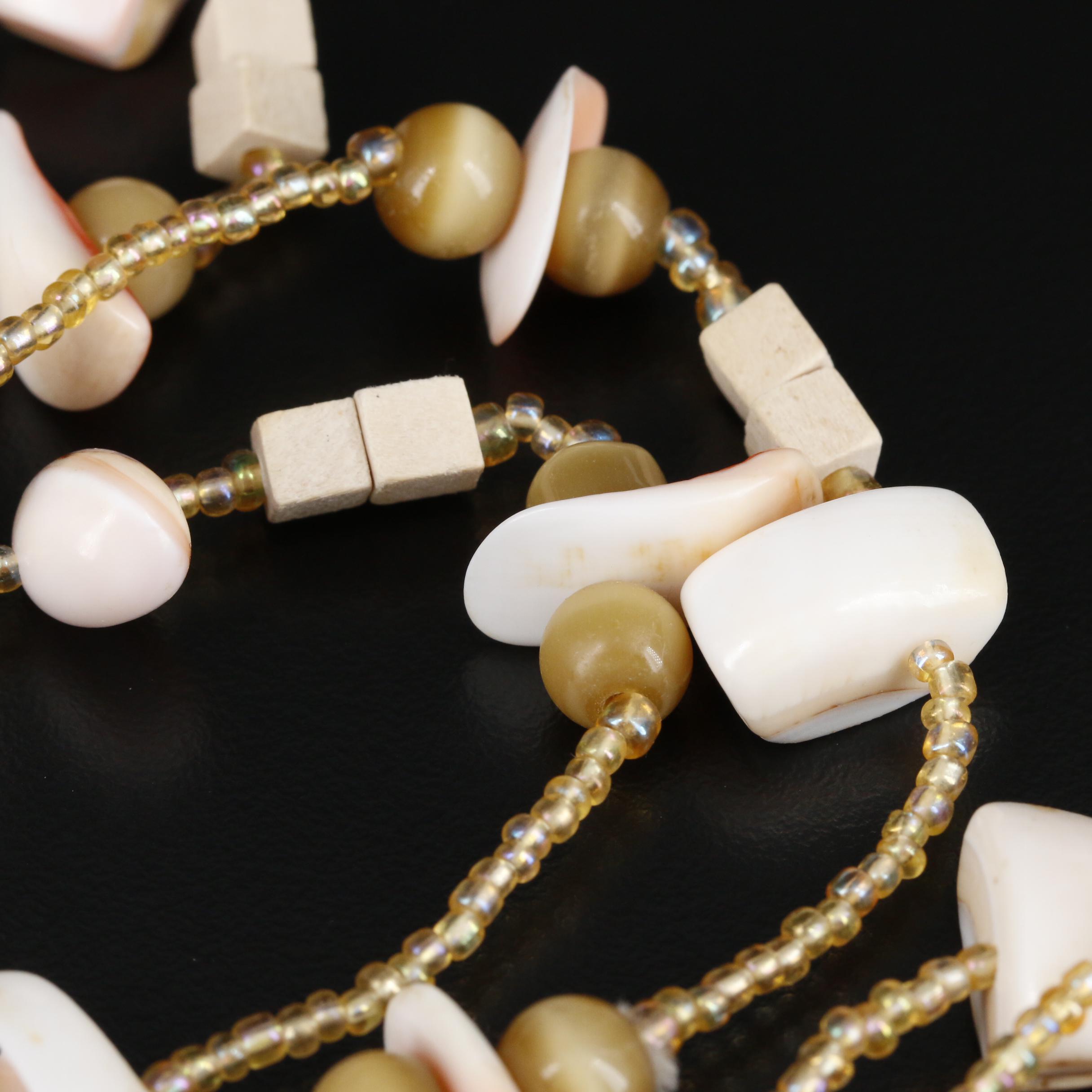 Endless Shell, Glass and Wood Beaded Necklace