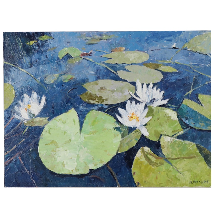 Mario Idkowiak Oil Painting of Lotus Flowers