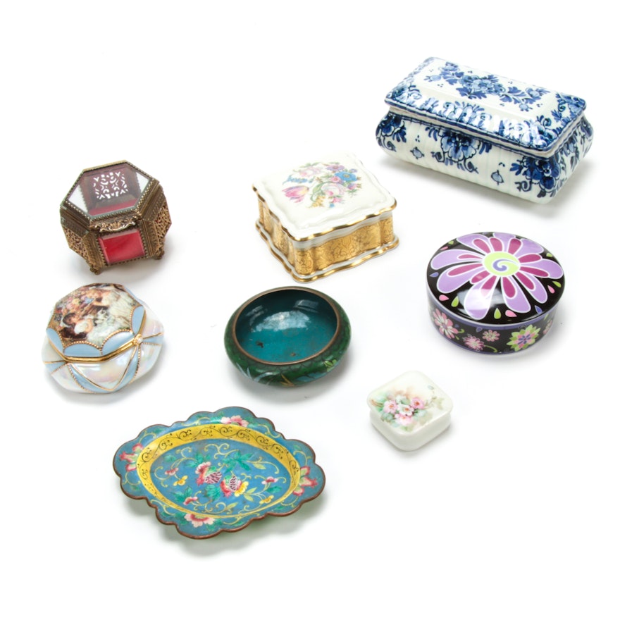 Decorative Porcelain Music Box and Vanity Boxes with Trinket Dishes