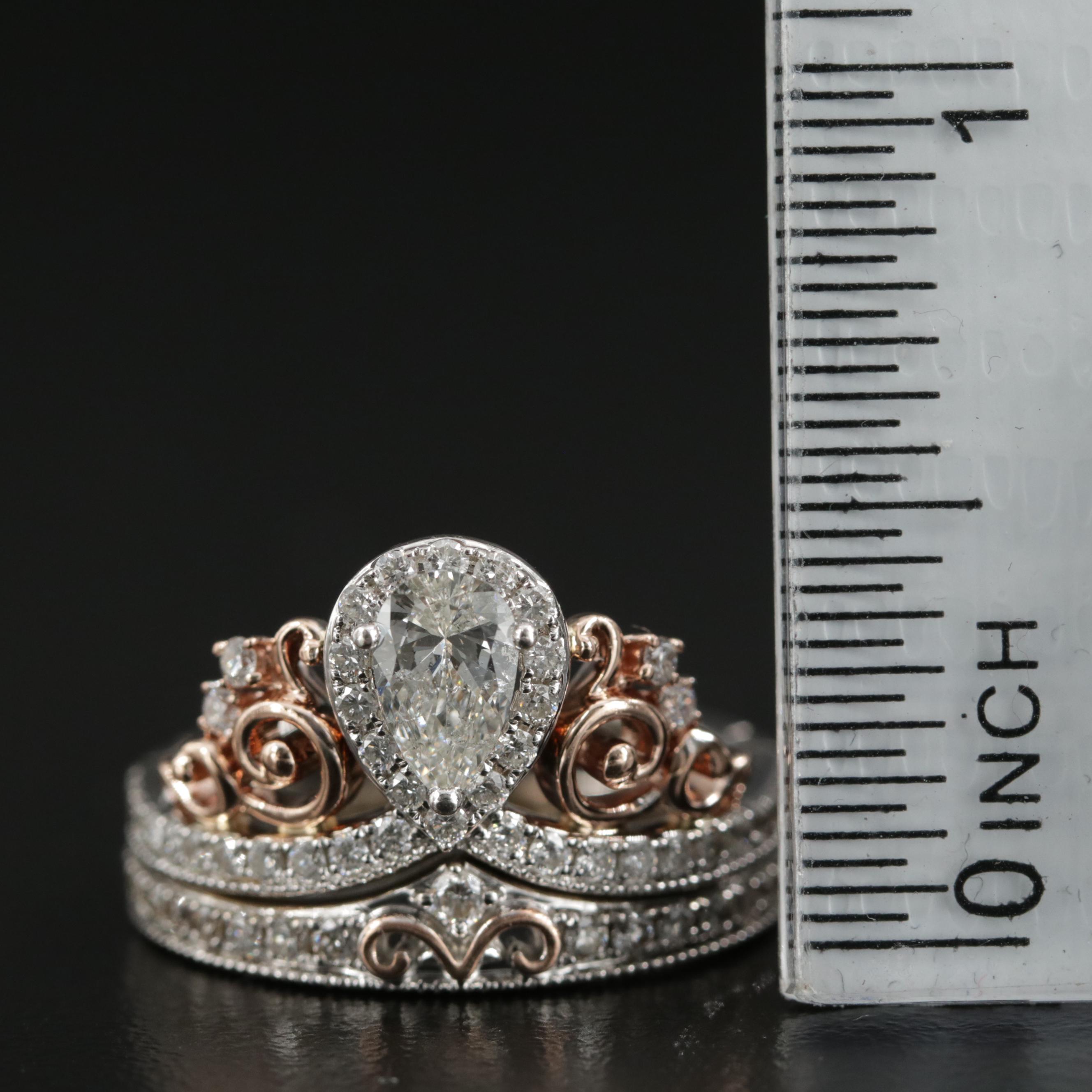 Enchanted Disney 14K Gold 1.24 CTW Diamond Tiara Bridal Ring Set