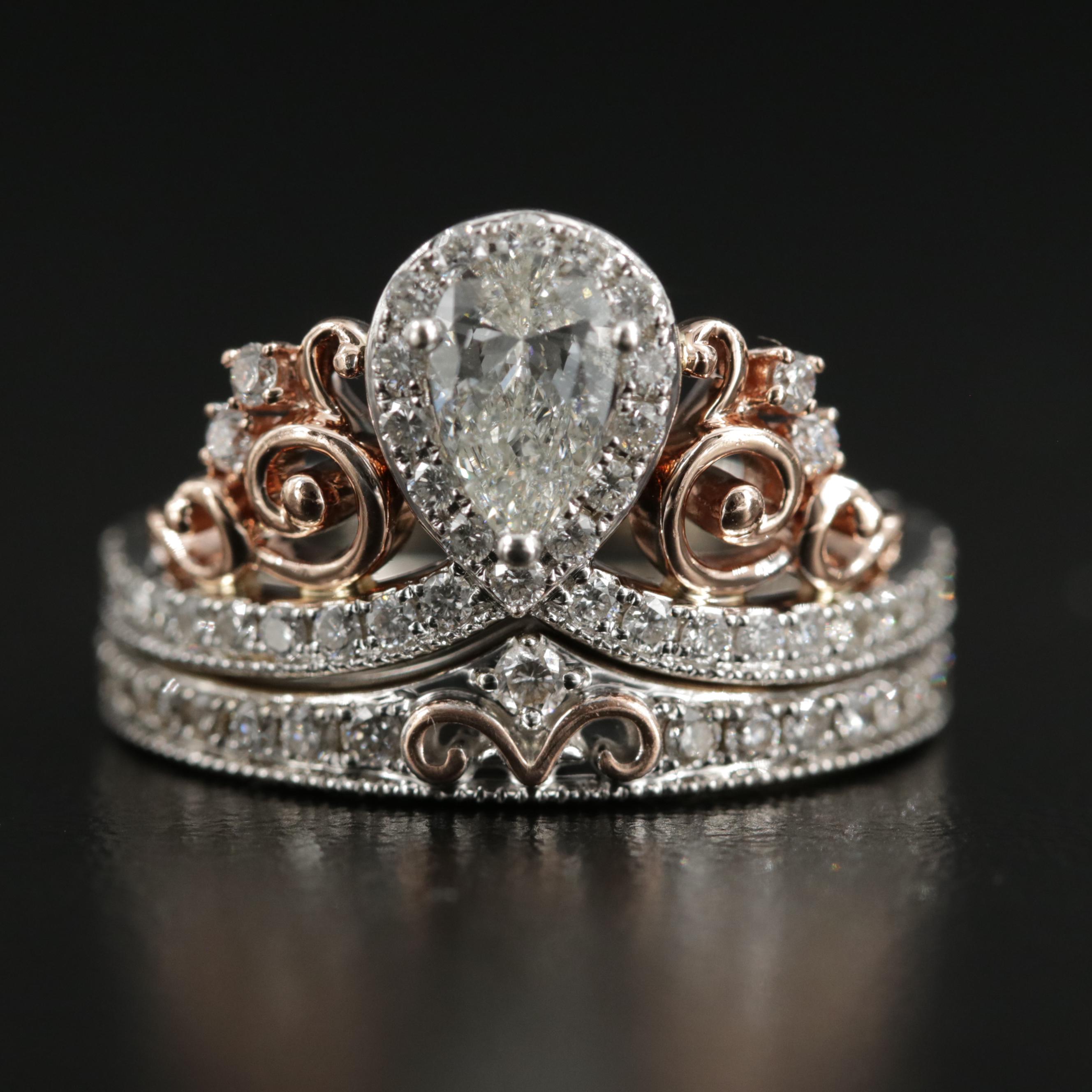 Enchanted Disney 14K Gold 1.24 CTW Diamond Tiara Bridal Ring Set