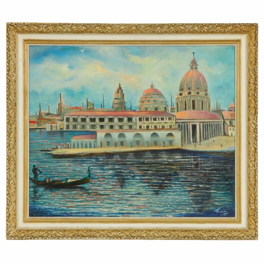 Venetian Harbor Scene Oil Painting