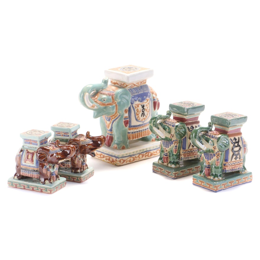 Vietnamese Ceramic Diminutive Elephant Garden Seats, 20th Century