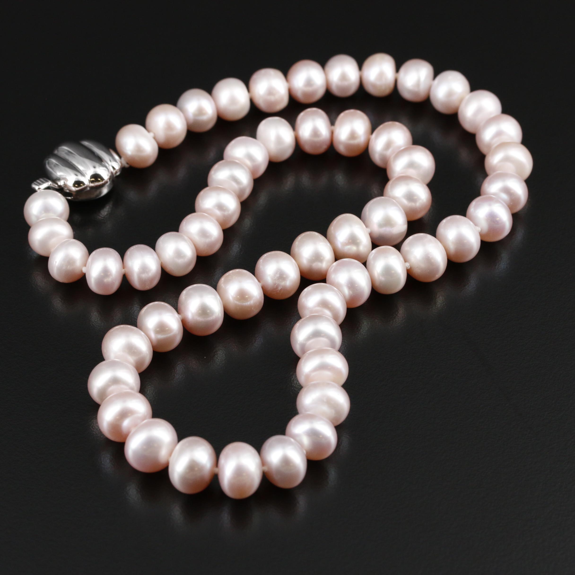 Hand Knotted Pink Cultured Pearl Strand Necklace