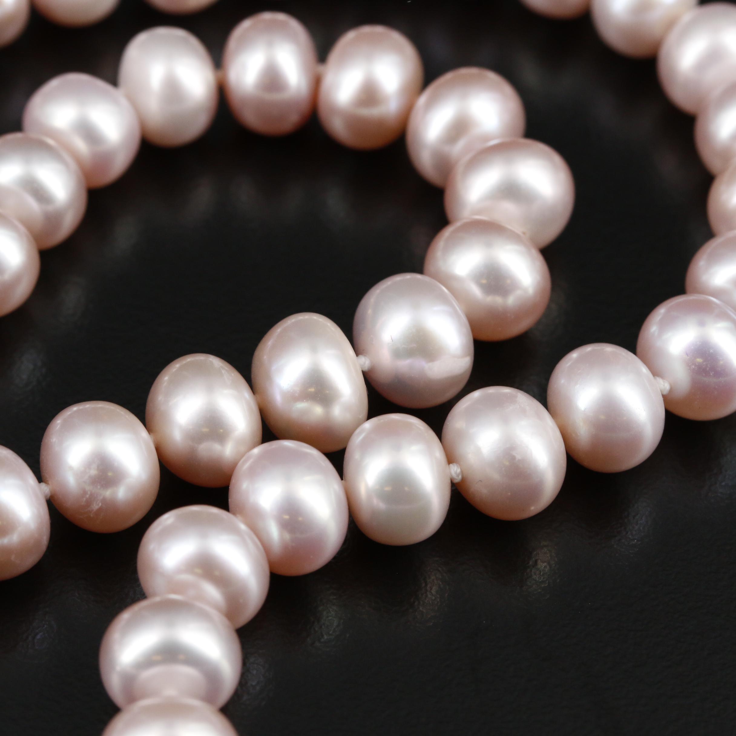 Hand Knotted Pink Cultured Pearl Strand Necklace