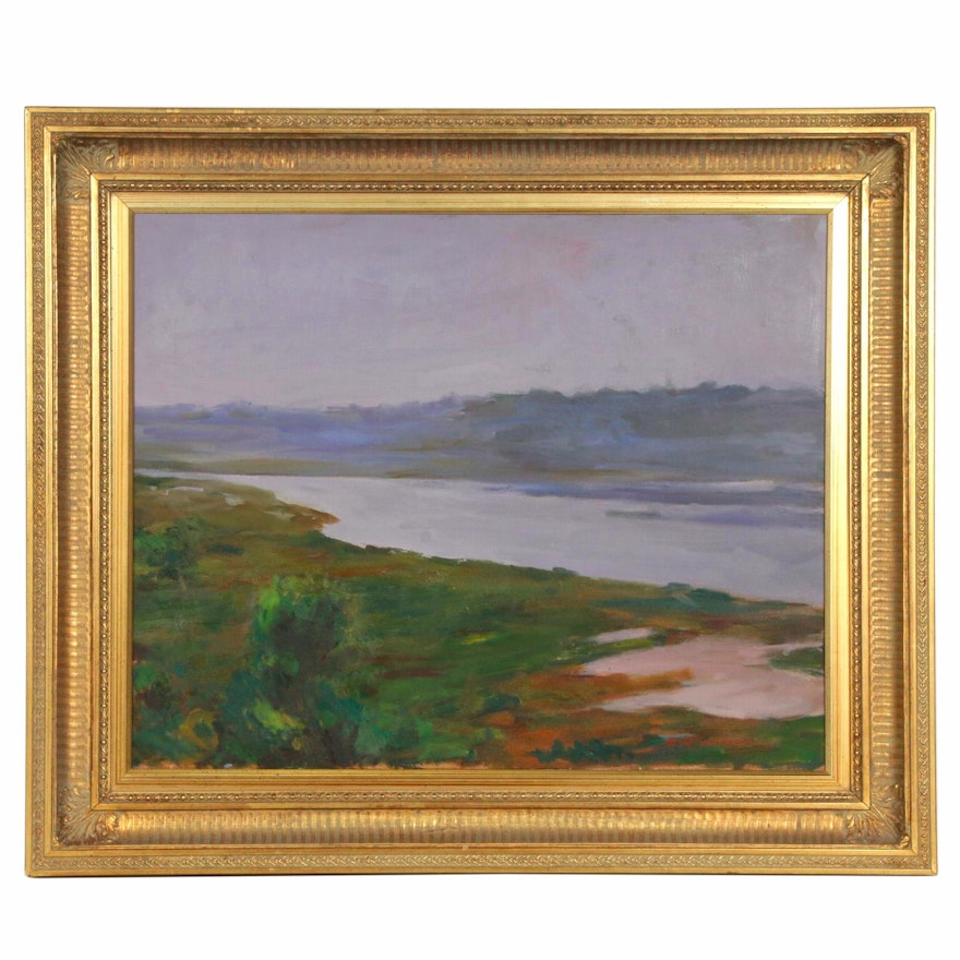 Marc Byron Whitney Oil Painting "Back Bay", Late 20th Century