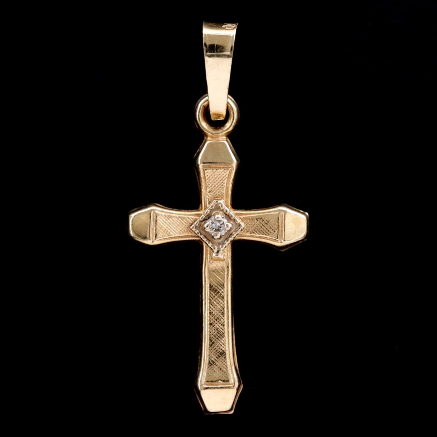 14K Gold Diamond Cross Pendant