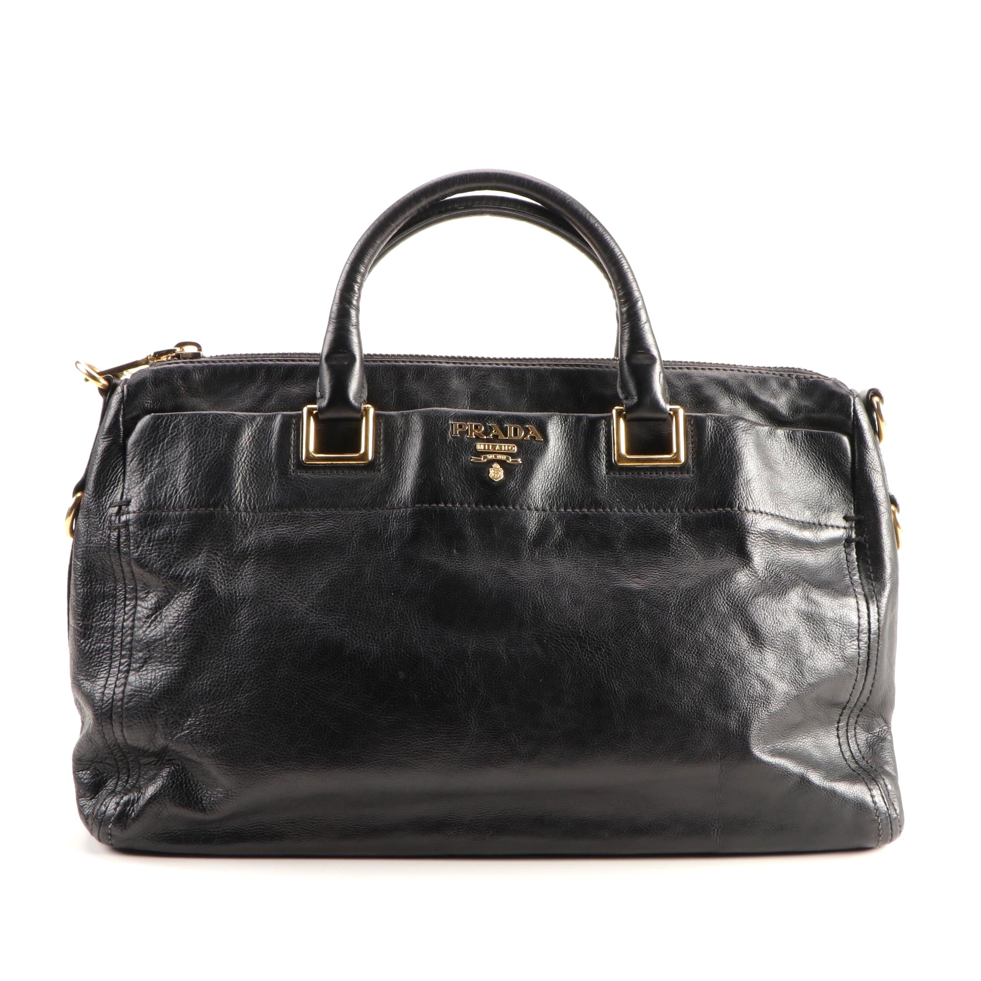 Prada Black Grained Leather Briefcase