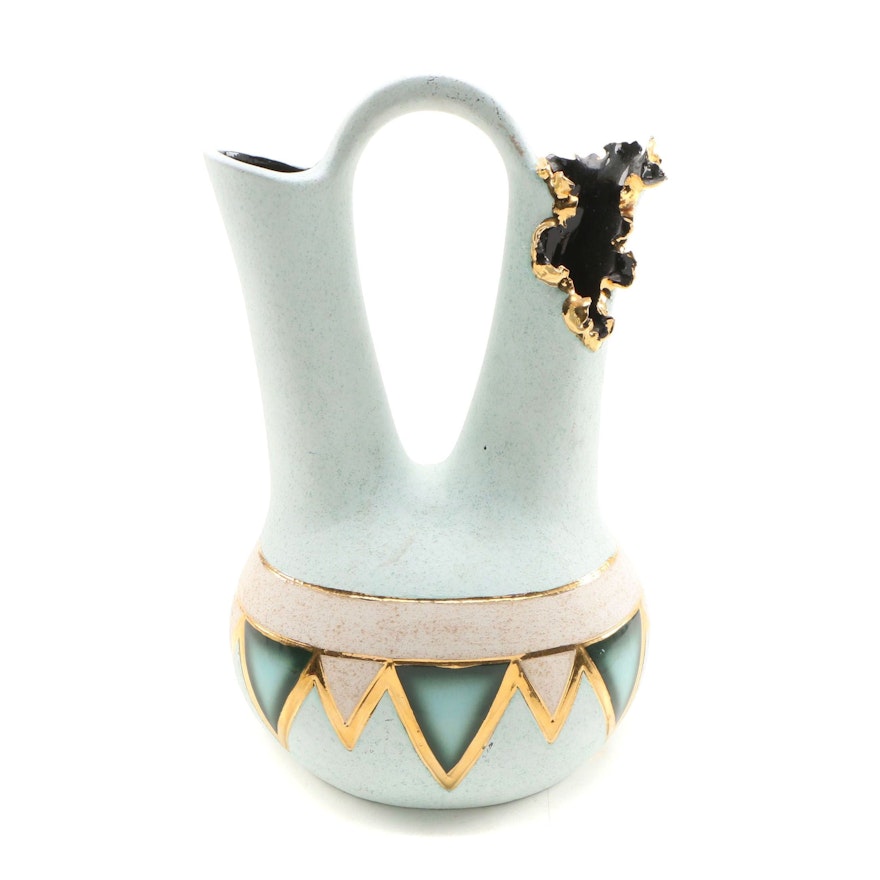 Sharon Penn Southwestern Style Ceramic Dual Vase with Gold Trim