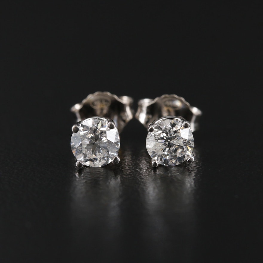 14K White Gold 0.73 CTW Diamond Stud Earrings