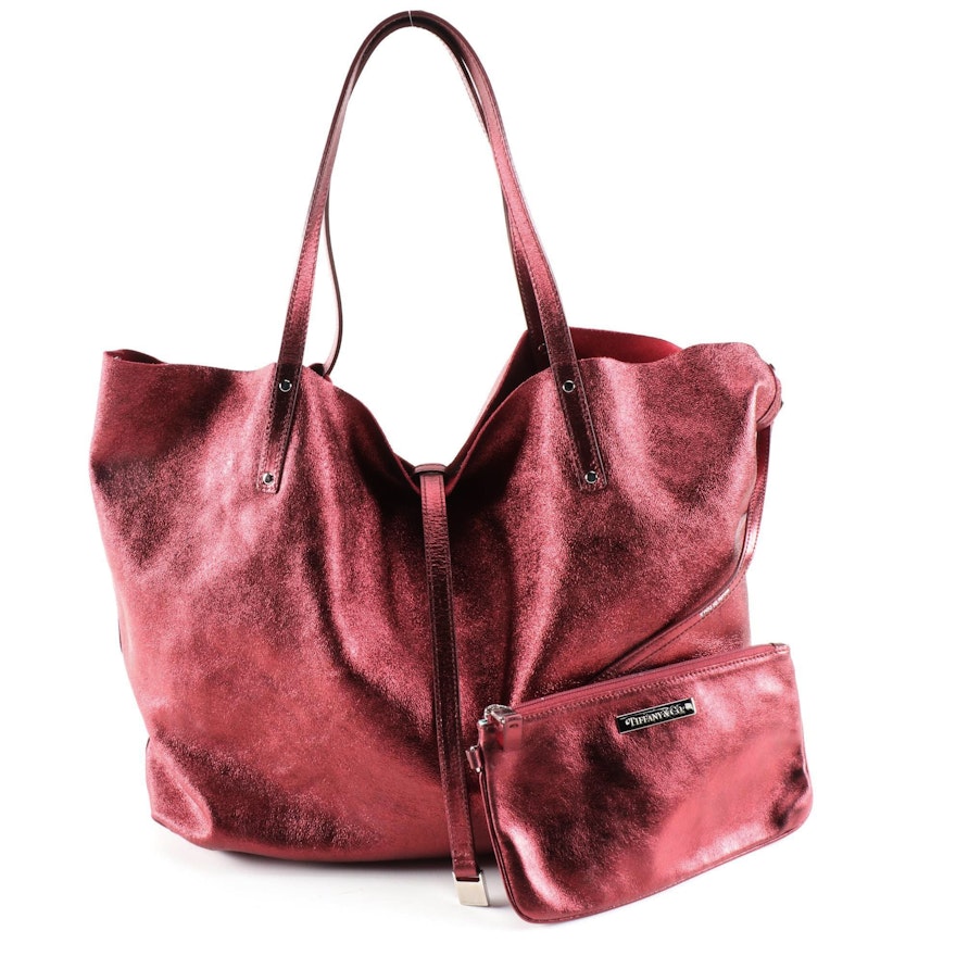 Tiffany Reversible Red Suede and Metallic Leather Tote with Clutch