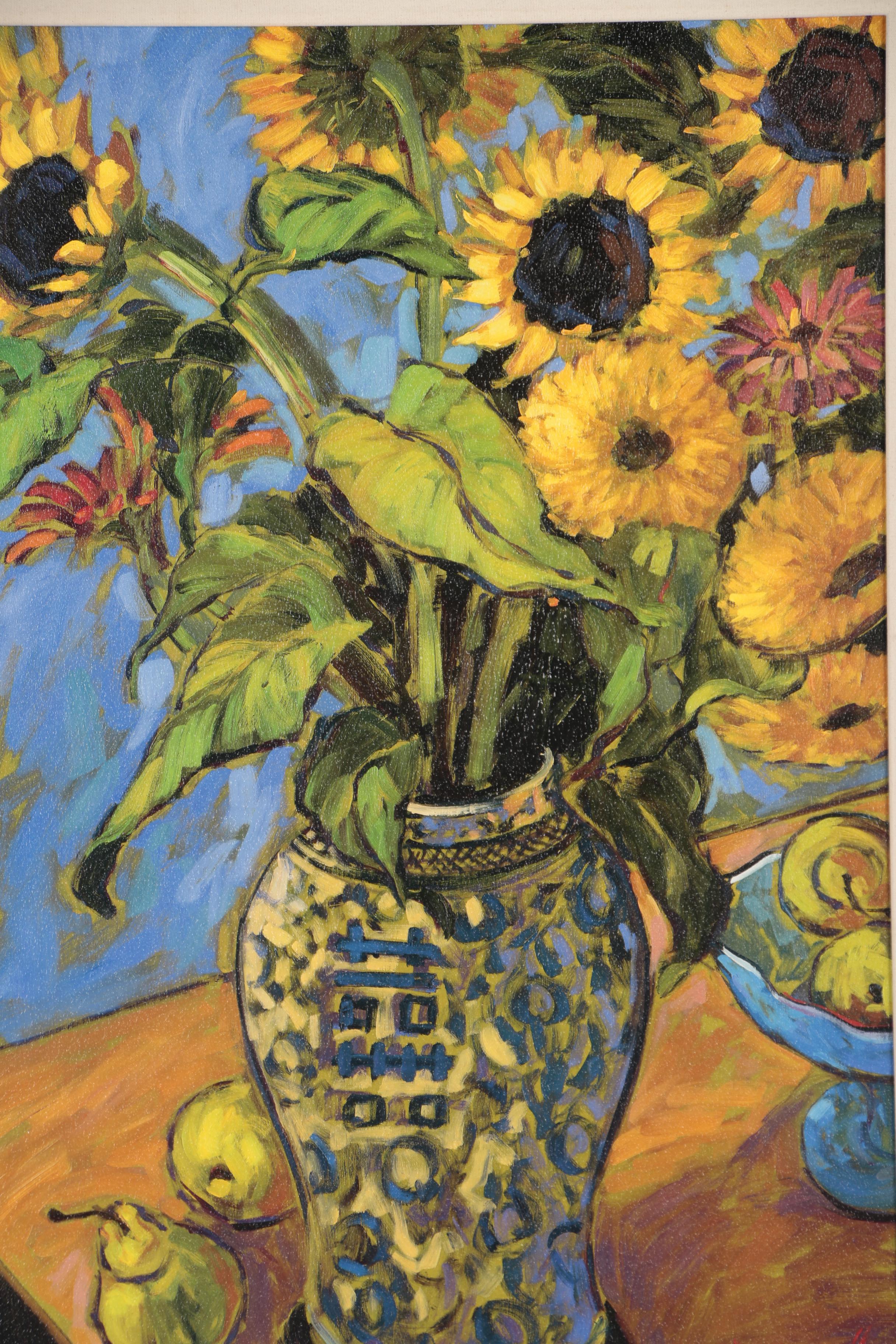Jae Dougall Oil Painting of Sunflowers