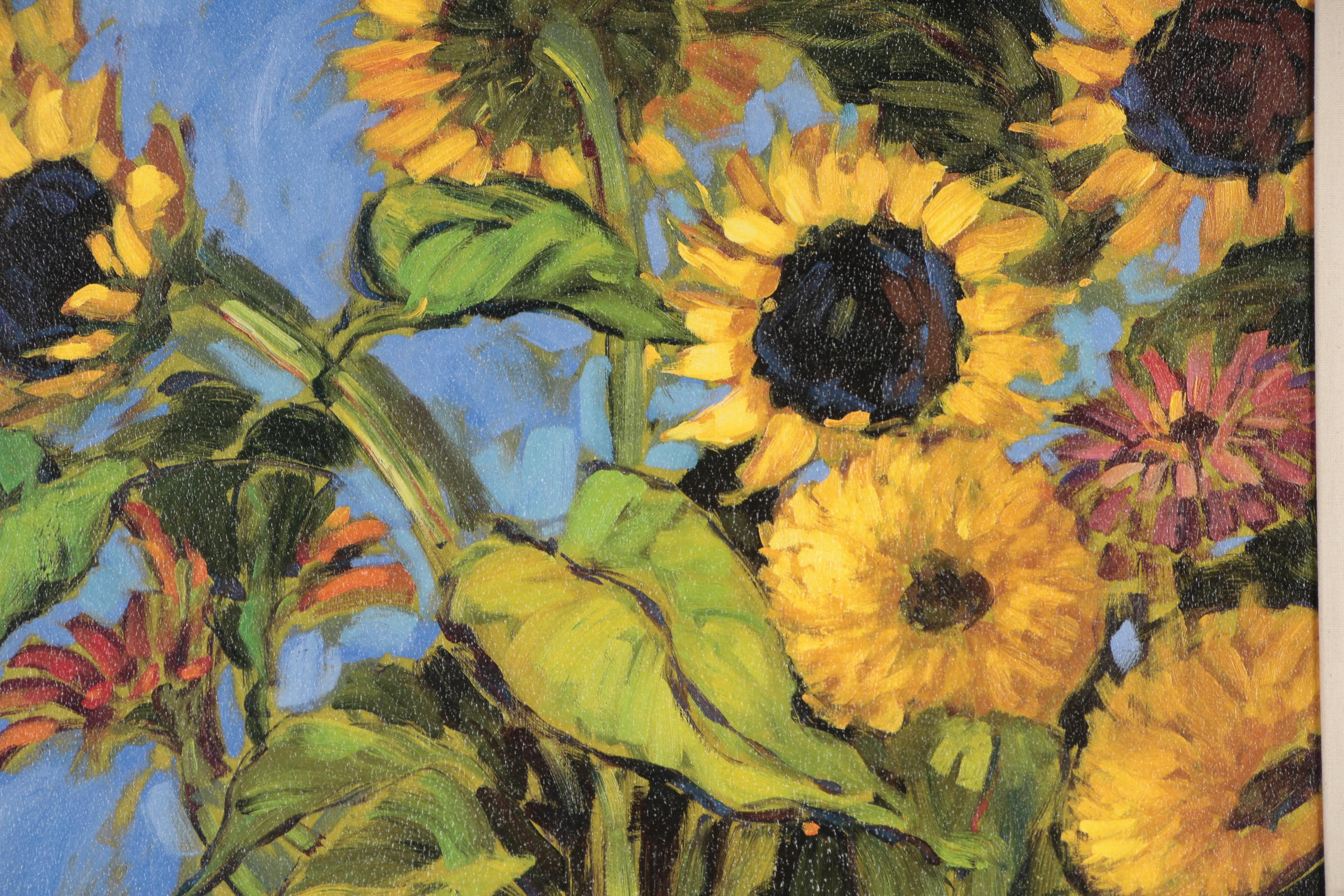 Jae Dougall Oil Painting of Sunflowers