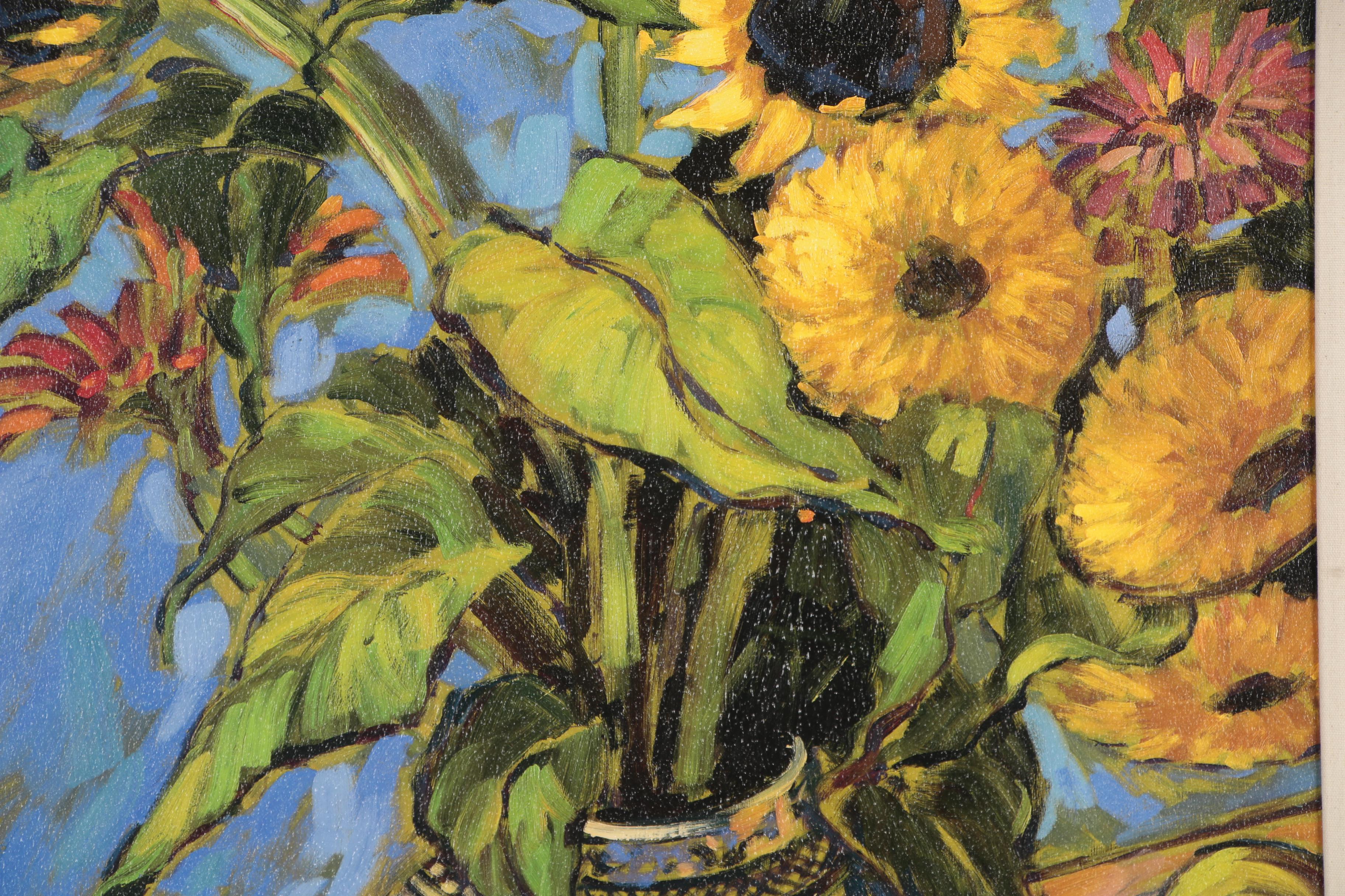 Jae Dougall Oil Painting of Sunflowers