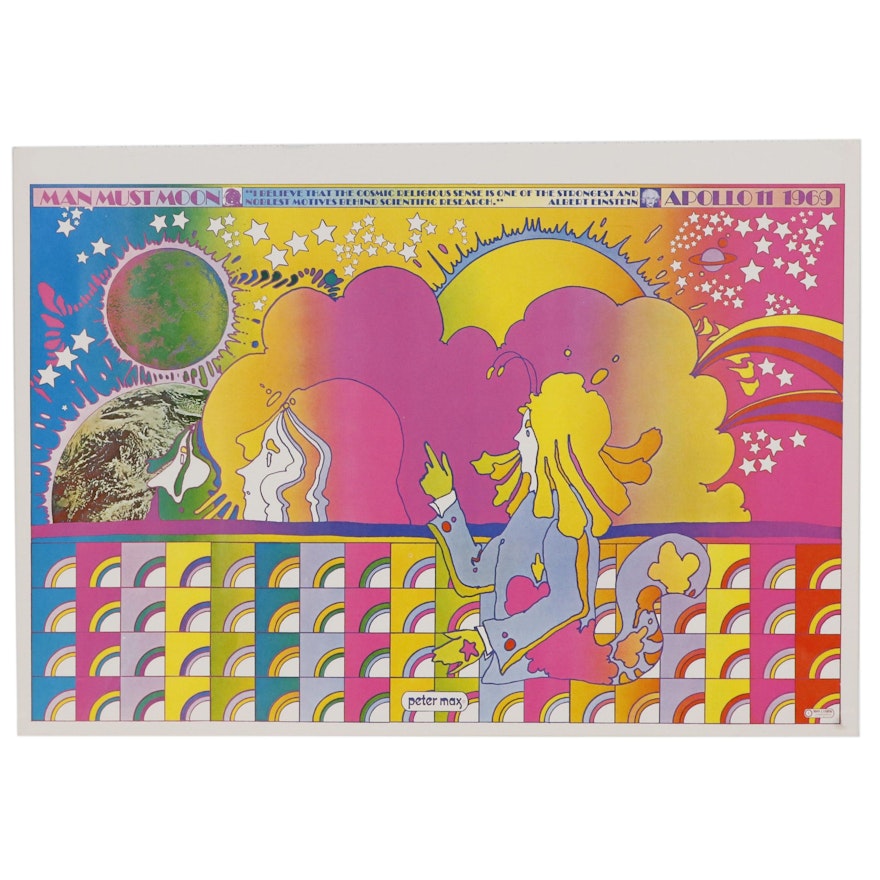 Offset Lithograph after Peter Max "Moon Landing (Man Must Moon)"