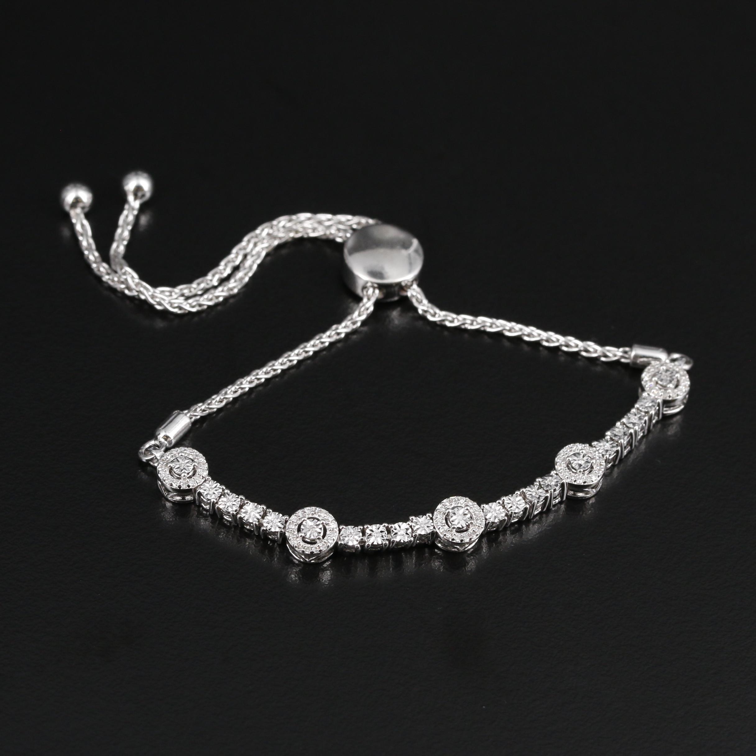 Sterling Silver Diamond Bolo Bracelet