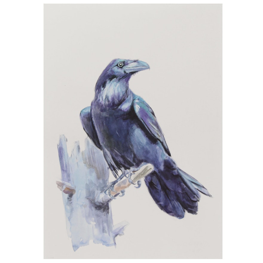 Forest Raven Watercolor Painting
