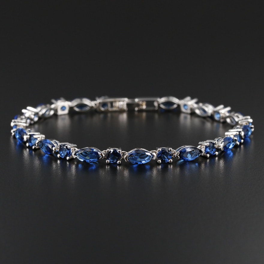 Link Bracelet with Faceted Blue Glass