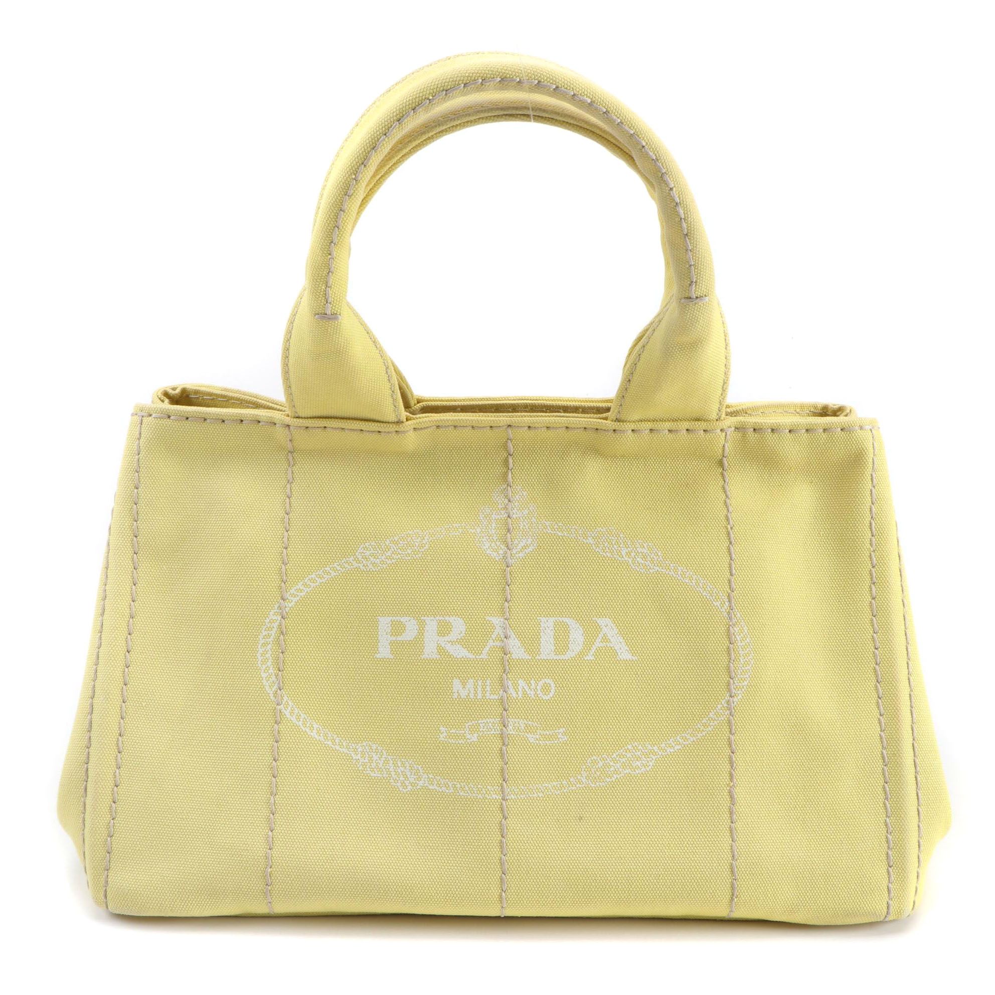 Prada Yellow Canapa Canvas Satchel with Contrast Stitching