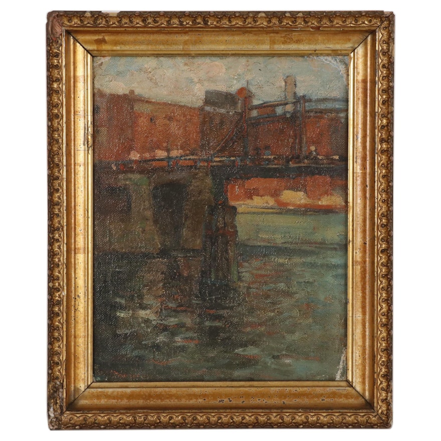 Oil Painting of a Bridge, Early 20th Century