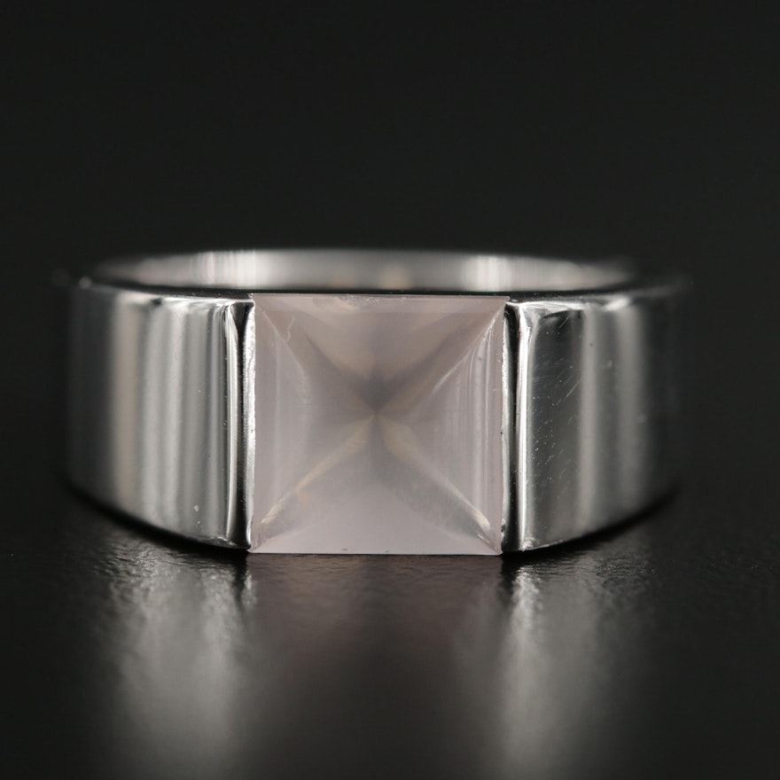 Cartier 18K White Gold Rose Quartz Tank Ring