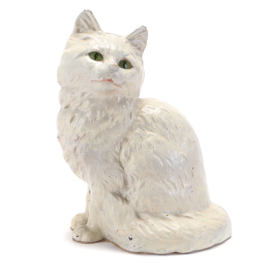 Painted Cast Iron Persian Cat Doorstop, Early 20th Century