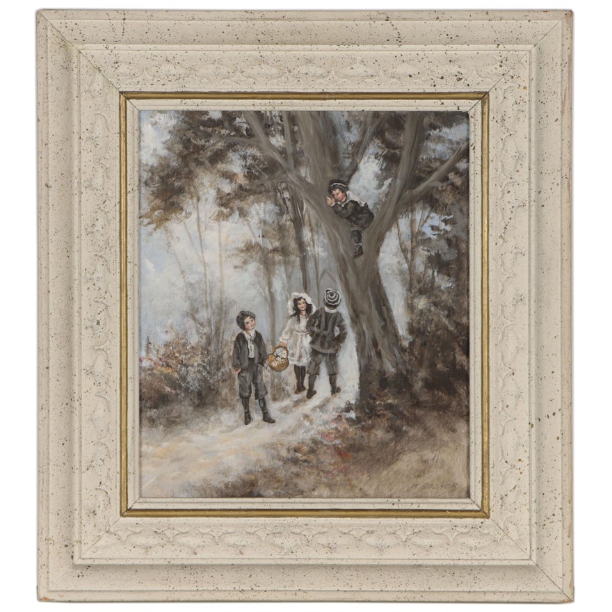 Oil Painting of Children in the Woods