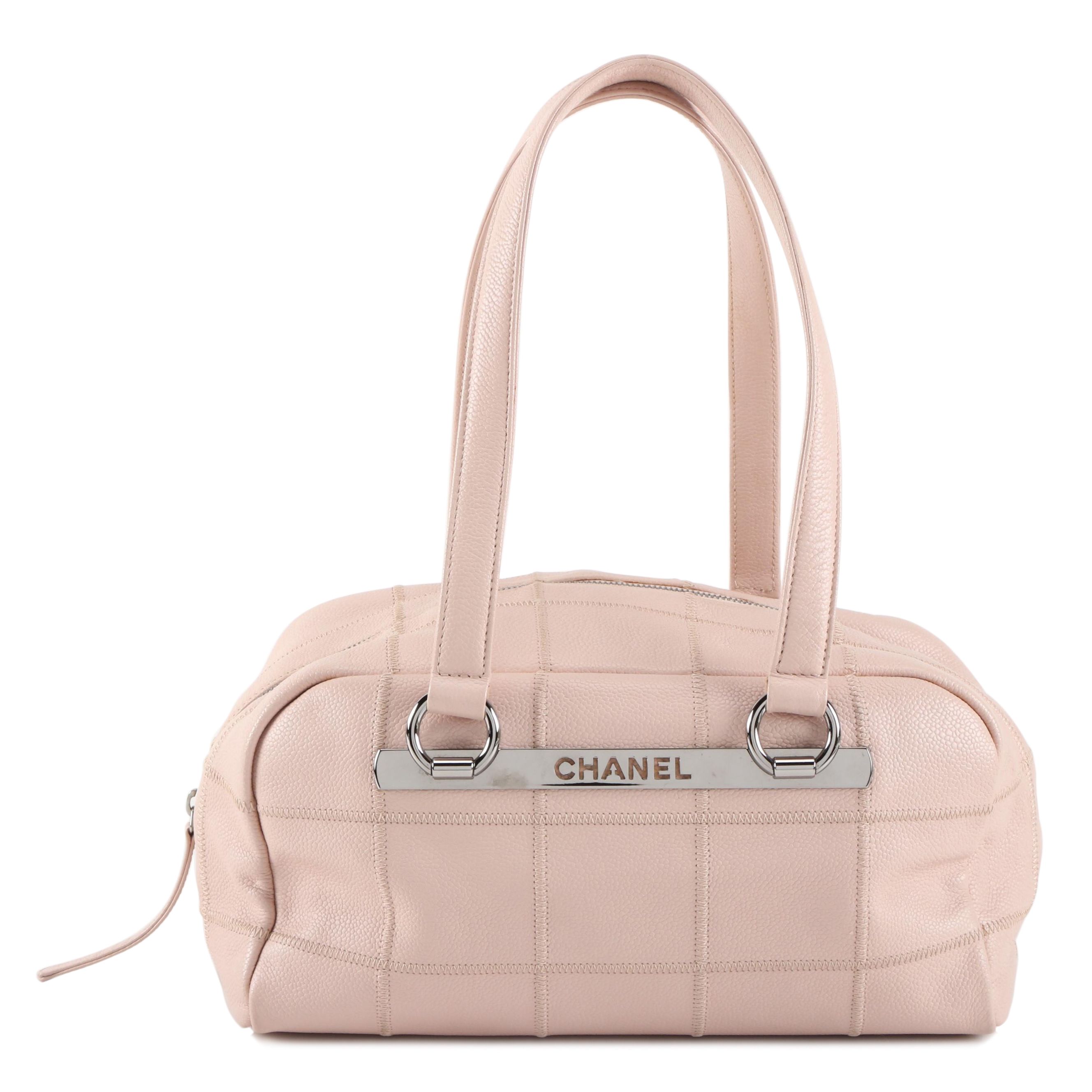 Chanel Quilted Bowler Bag in Blush Beige Caviar Leather
