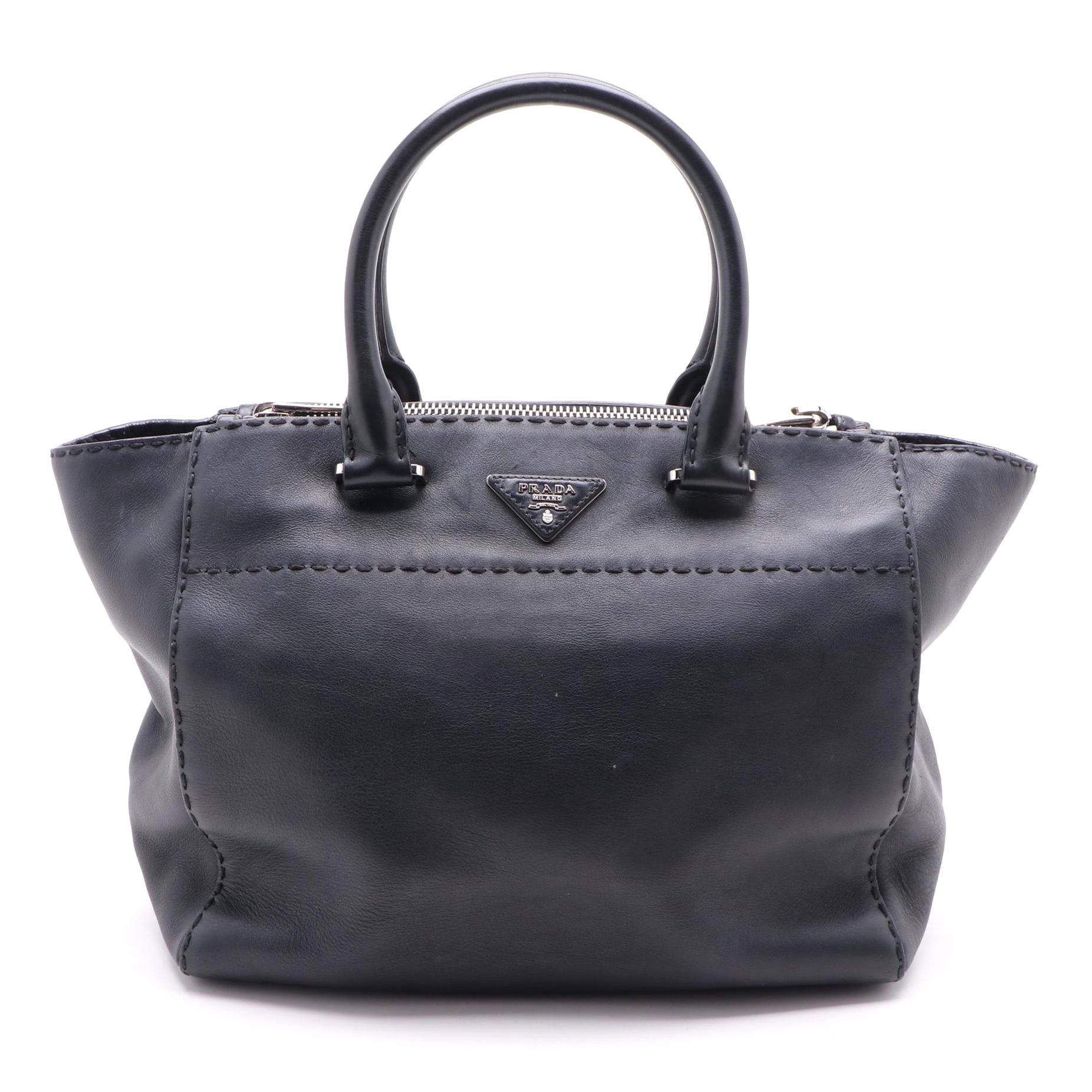 Prada Twin Pocket City Satchel in Black Grained Leather