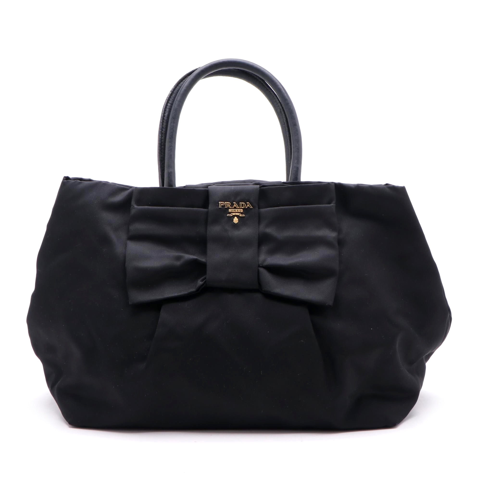 Prada Black Tessuto Nylon Fiocco Bow Tote Handbag