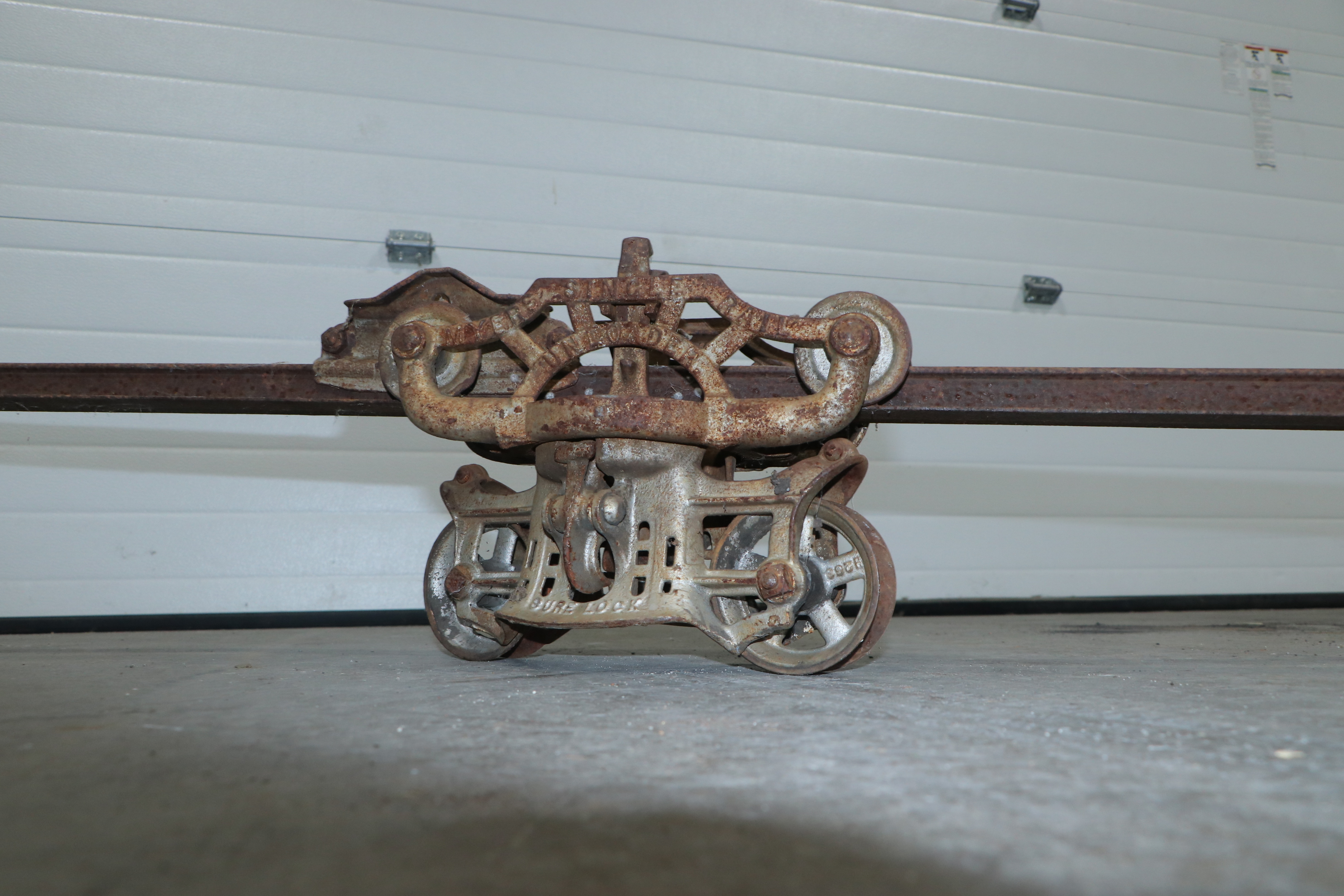 Hay Bale Pulley with Rail, Antique