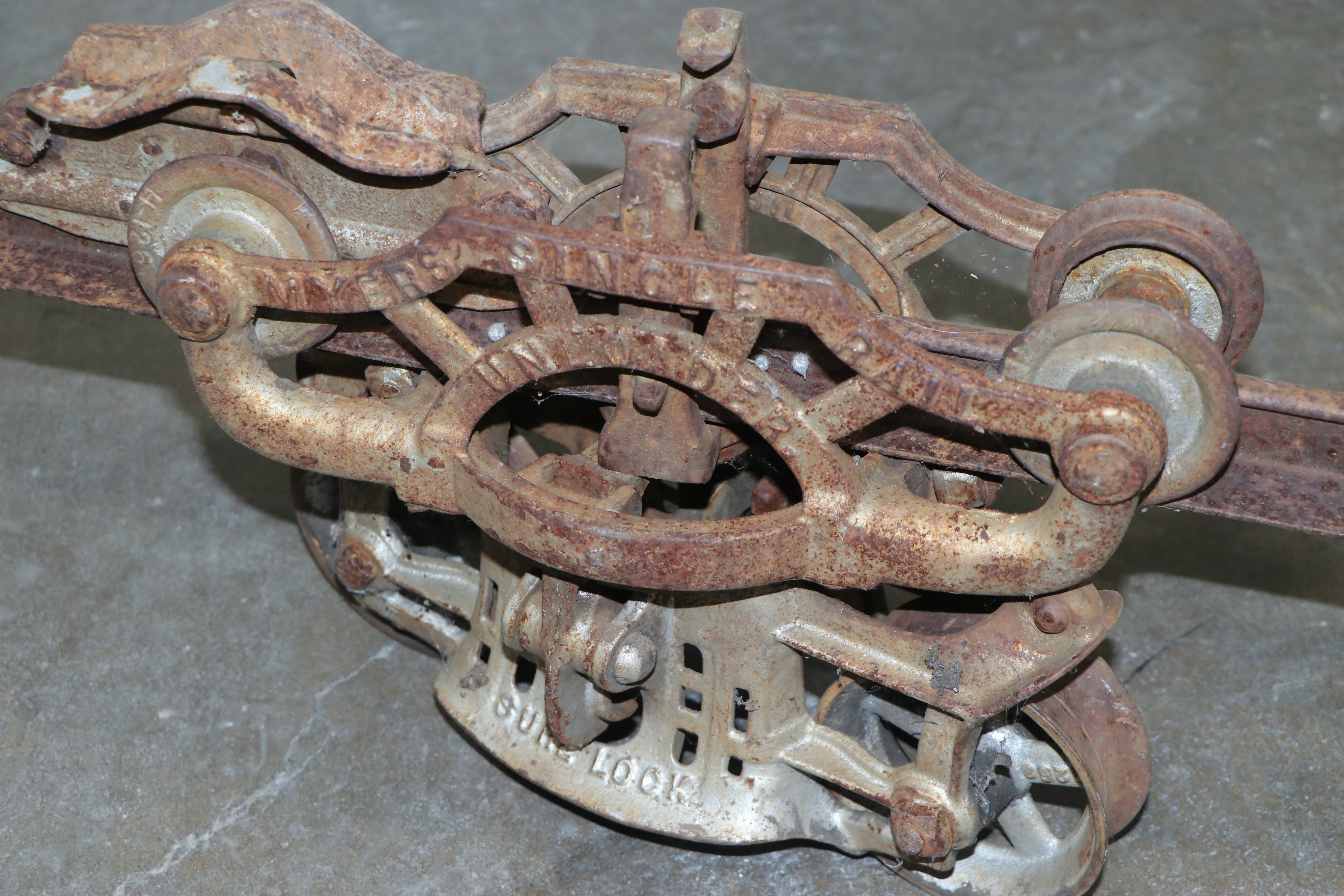 Hay Bale Pulley with Rail, Antique