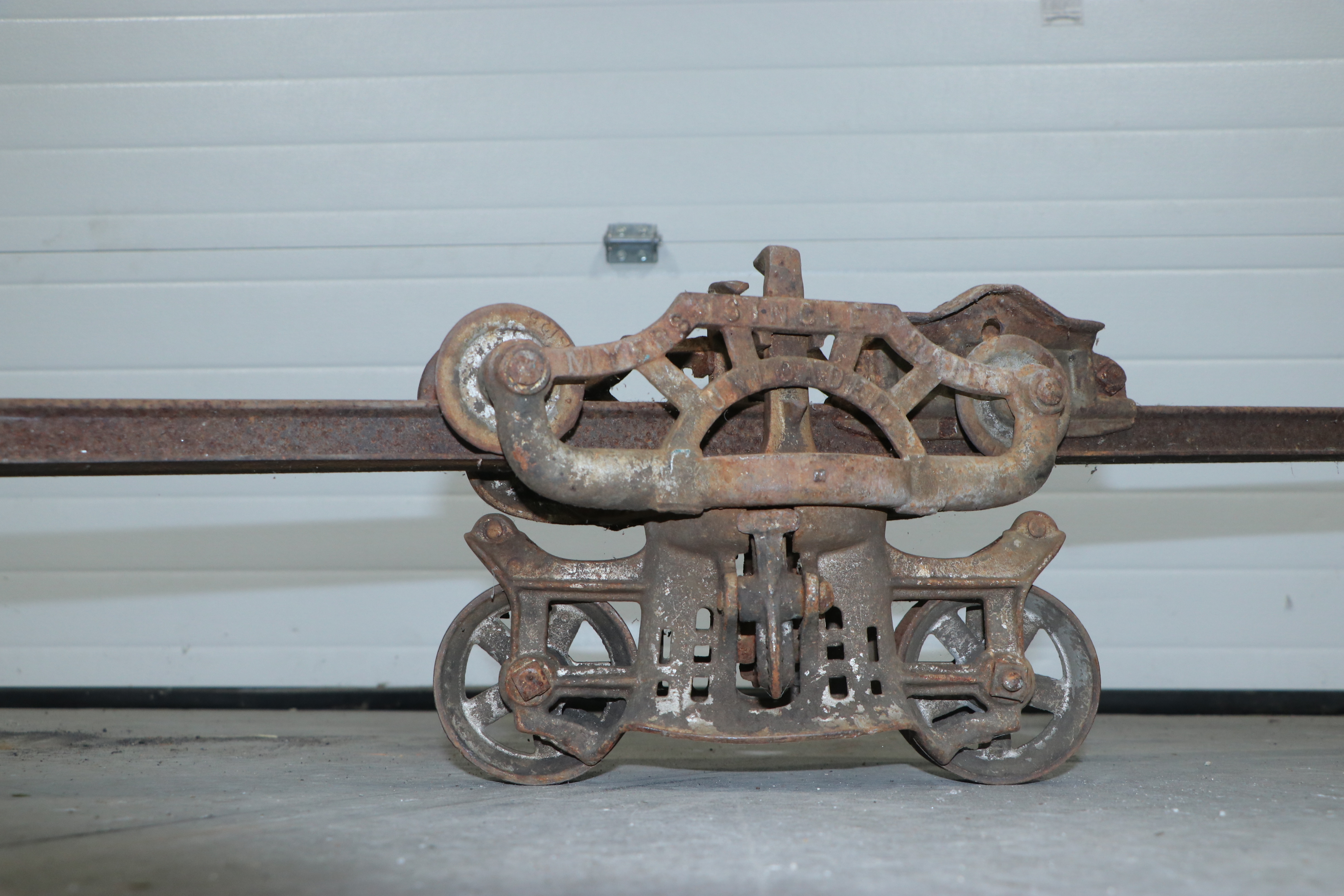 Hay Bale Pulley with Rail, Antique