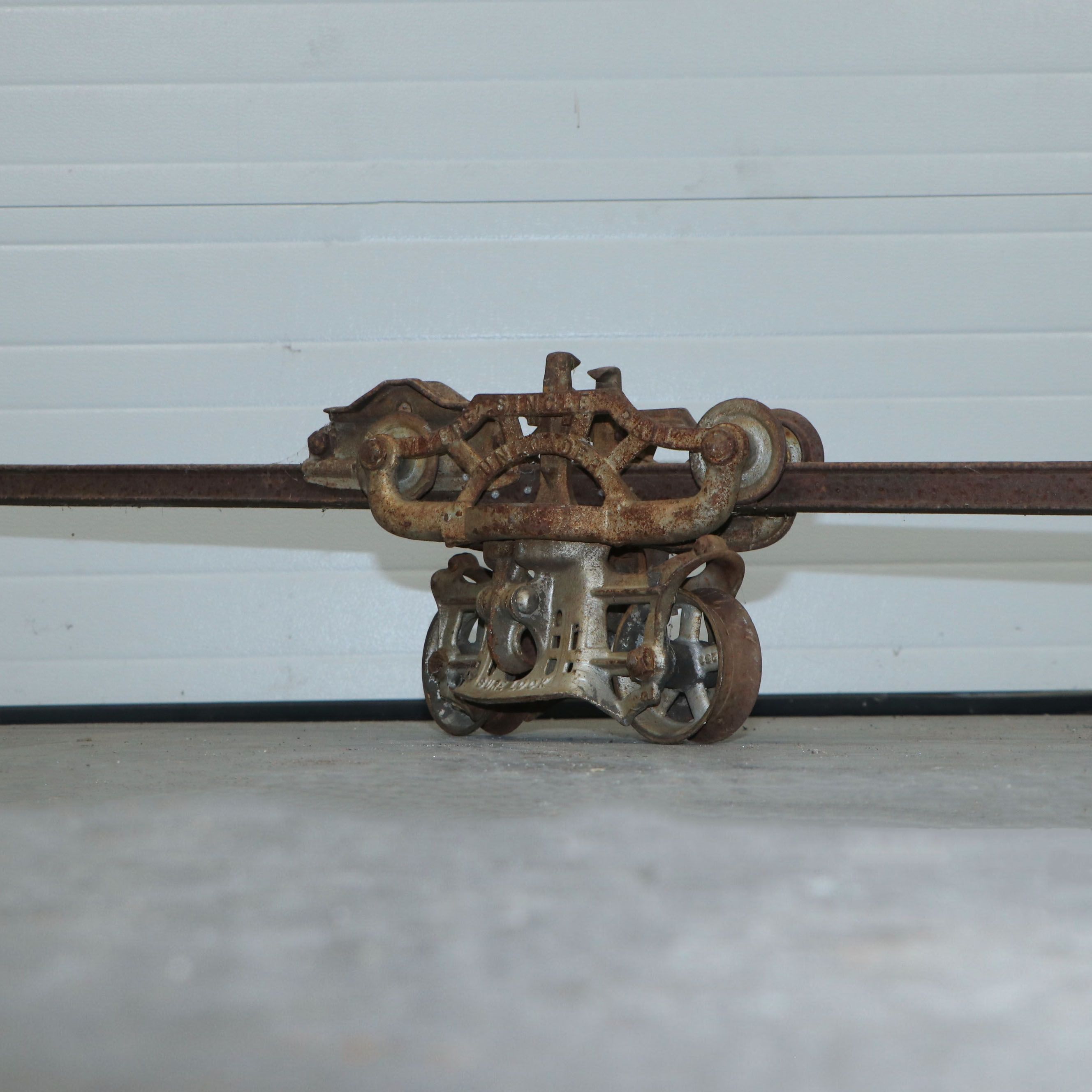 Hay Bale Pulley with Rail, Antique