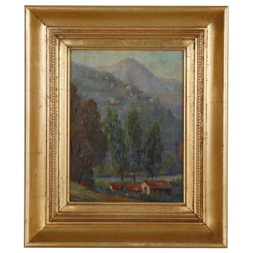Hillside Landscape Oil Painting, Mid 20th Century